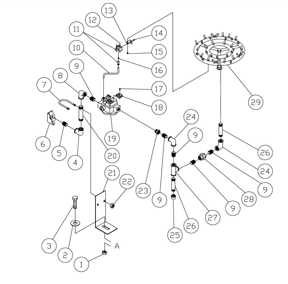HG-1505-0M10/0M30, HG-2004-0M10/0M30, HG-2205-0M10/0M30, HG-3004-0M10/0M30 (sn:0-26639) Burner/Piping Assembly Parts By Mi-T-M