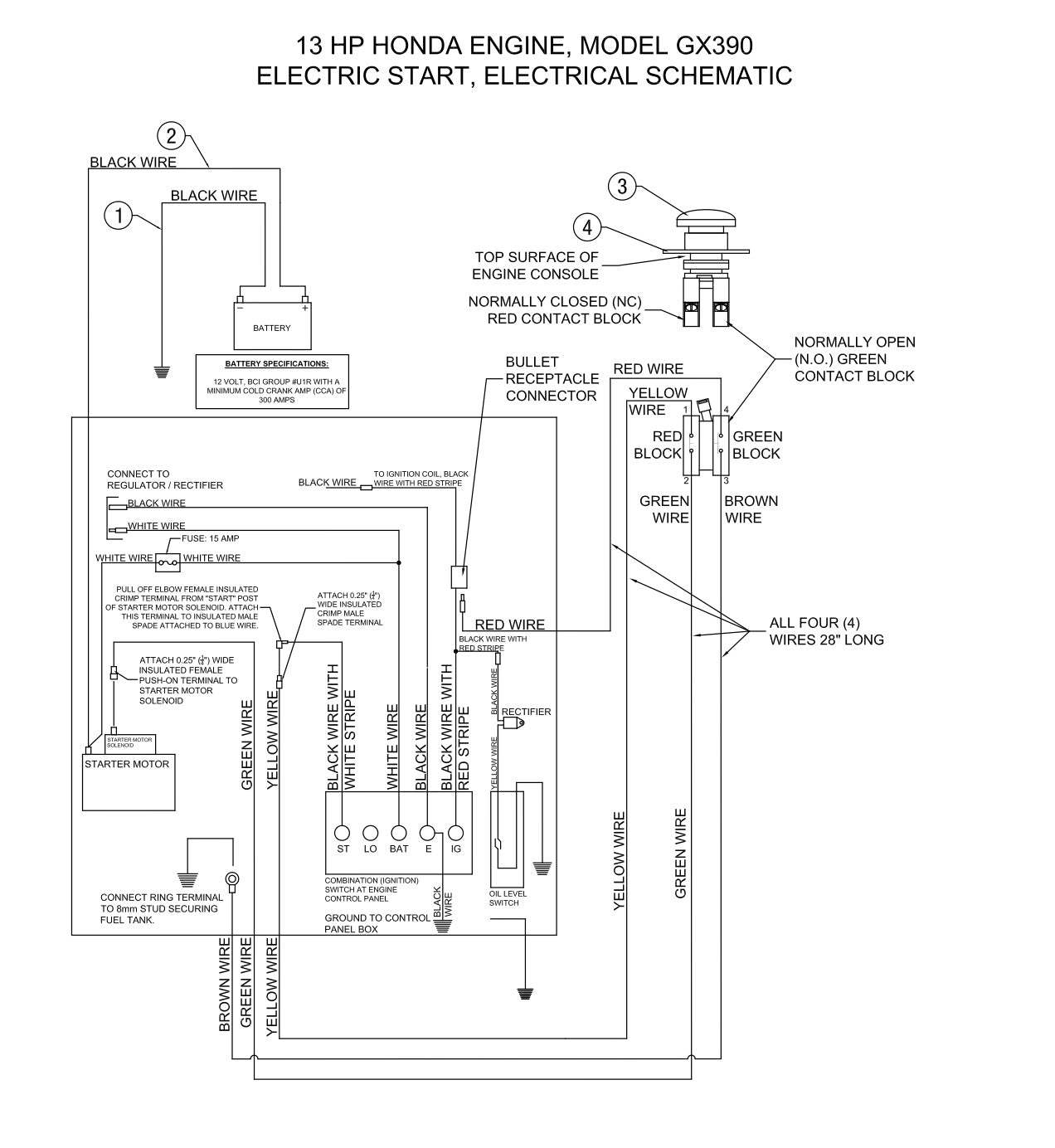 AW16-H Electric Schematic for AW16-H with 13HP Honda Engine (Electric Start) Assembly Parts By Allen Engineering