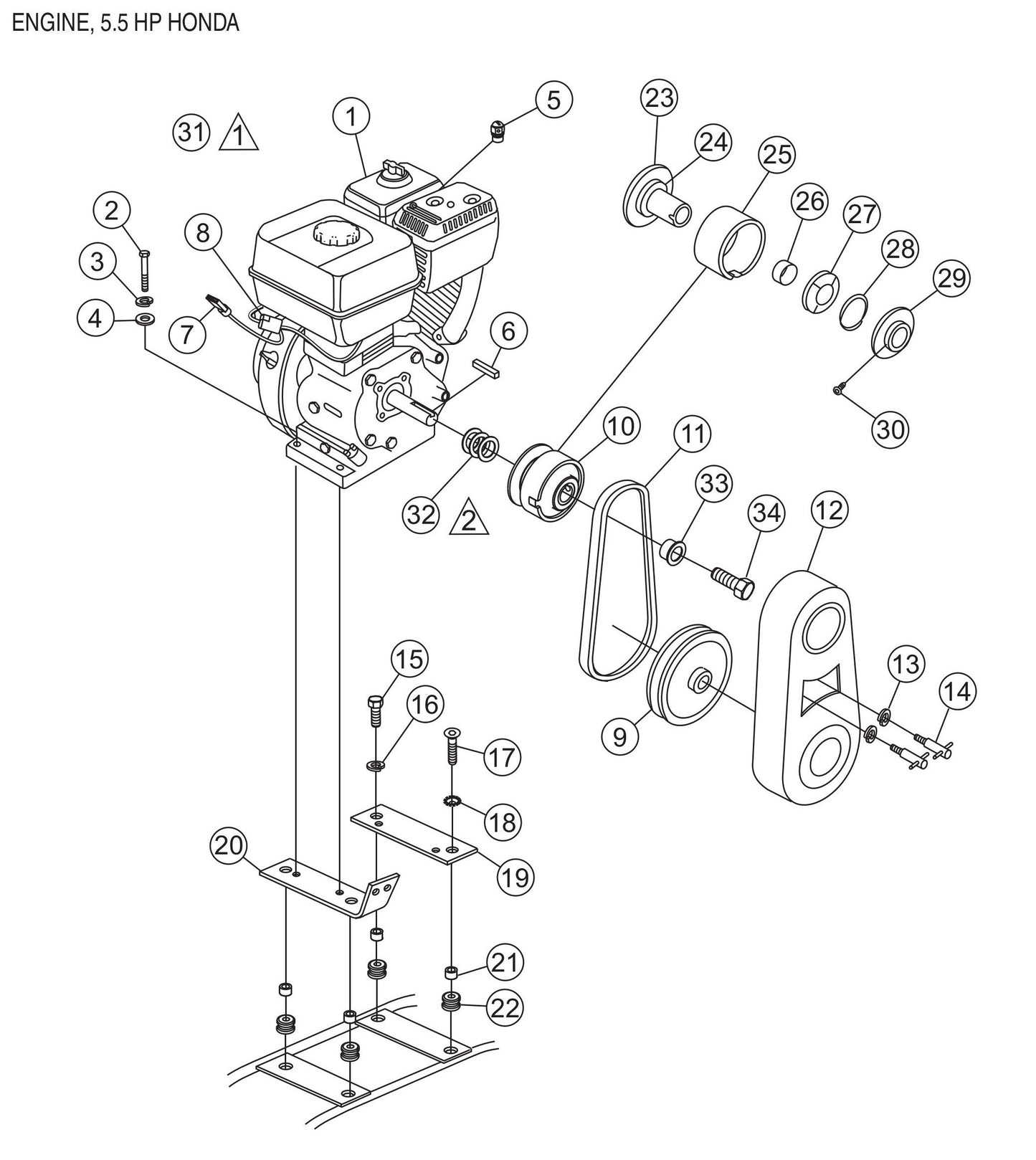 HPHA36C5H Engine, 5.5HP Honda Assembly Parts by Multiquip Whiteman