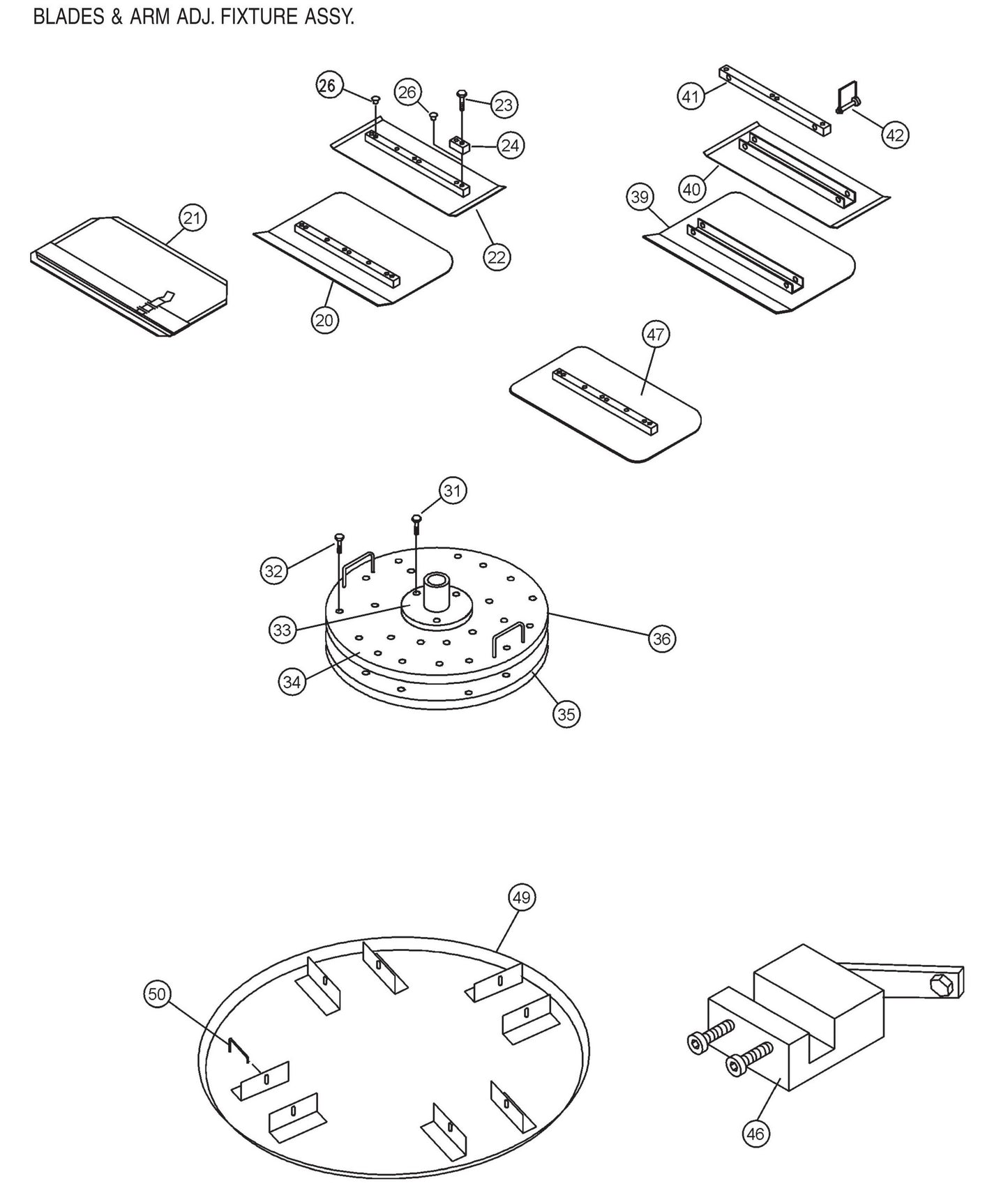 HPLA/HPHA-SERIES 46" Blades and Arm Adj. Fixture Assembly Parts