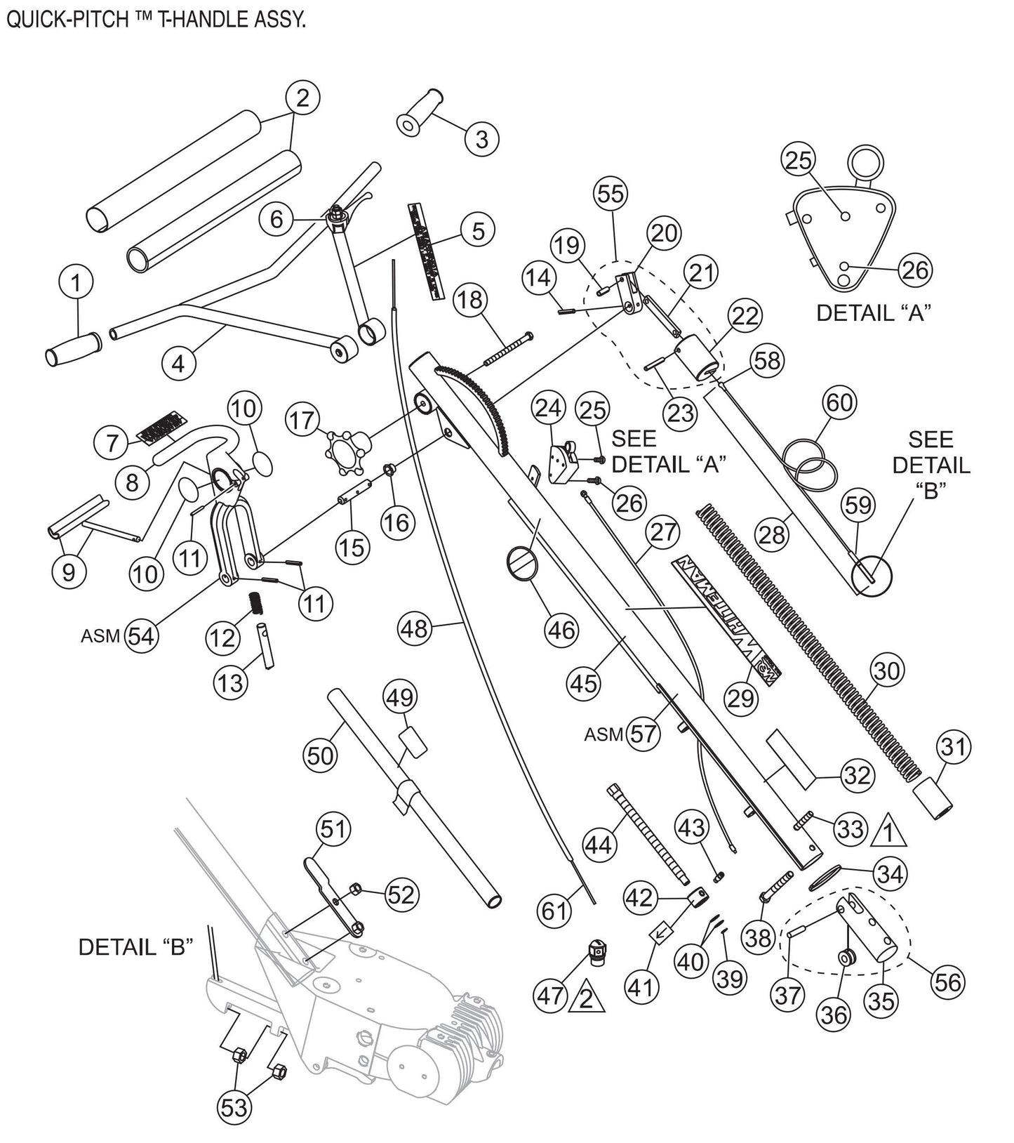 HPLA/HPHA-SERIES 46" Quick Pitch Handle Assembly Parts