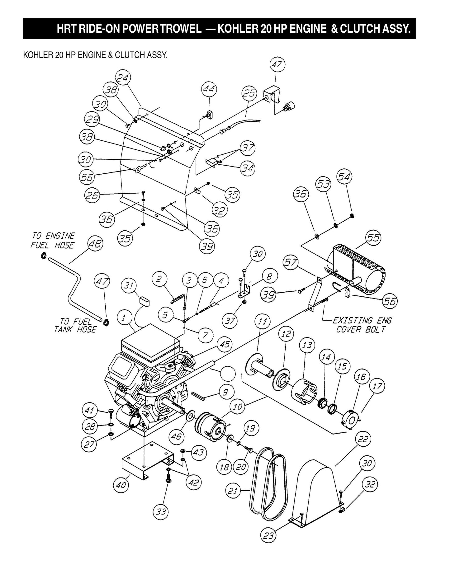 HRT Ride-On Power Trowel-Kohler 20 HP Engine and Clutch Assembly (Fig 1)