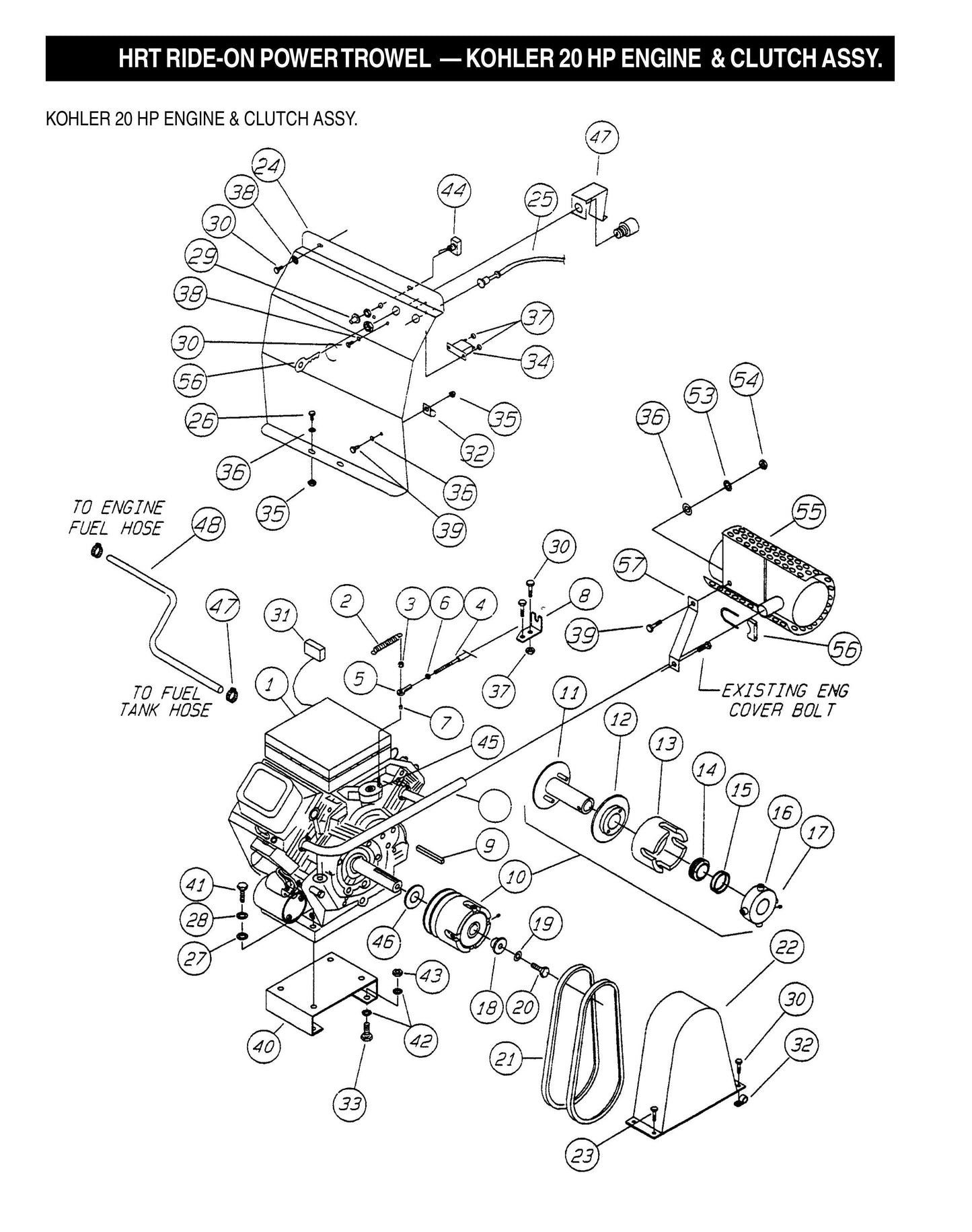 HRT Ride-On Power Trowel-Kohler 20 HP Engine and Clutch Assembly (Fig 2)