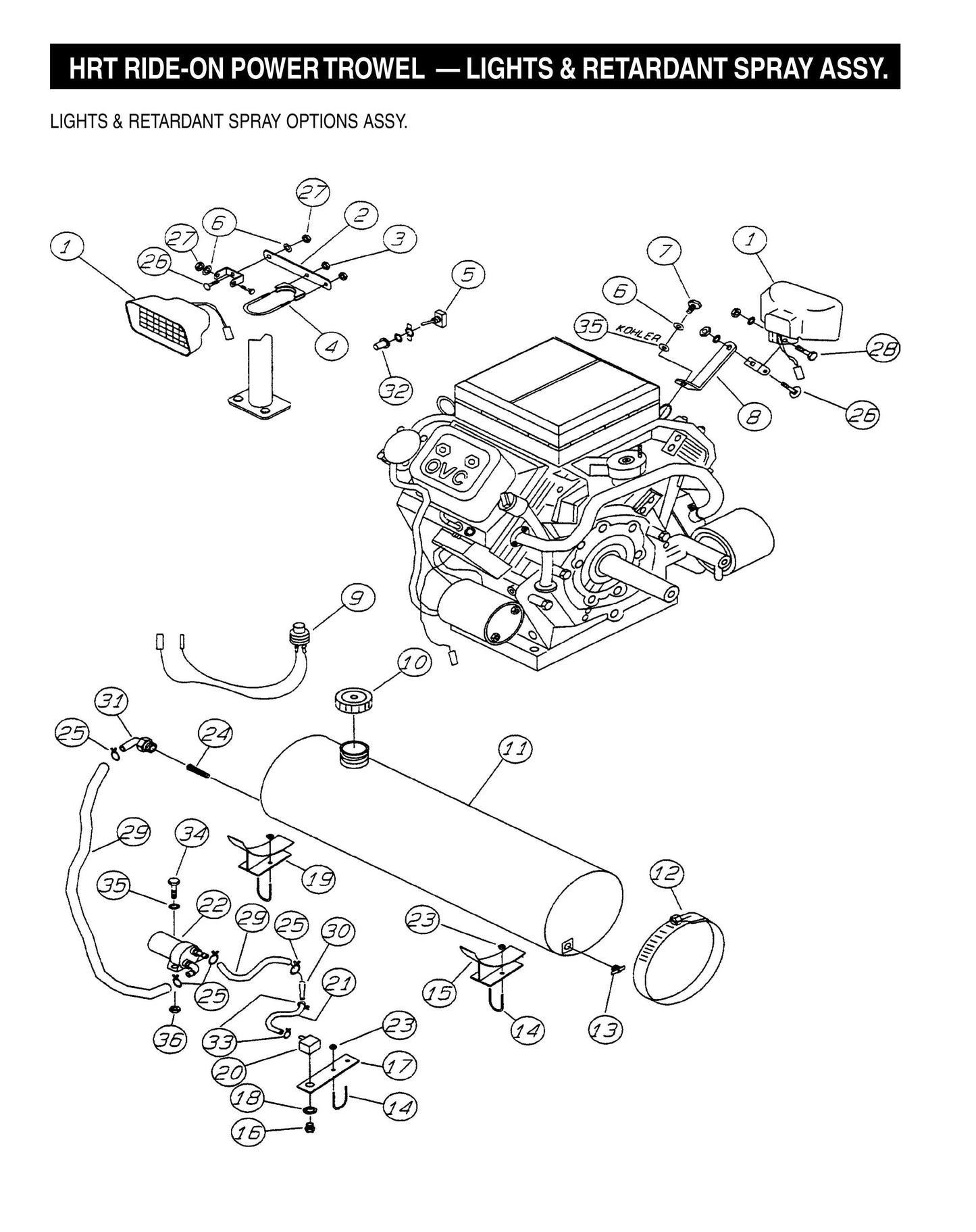 HRT Ride-On Power Trowel-Lights and Retardant Spray Assembly