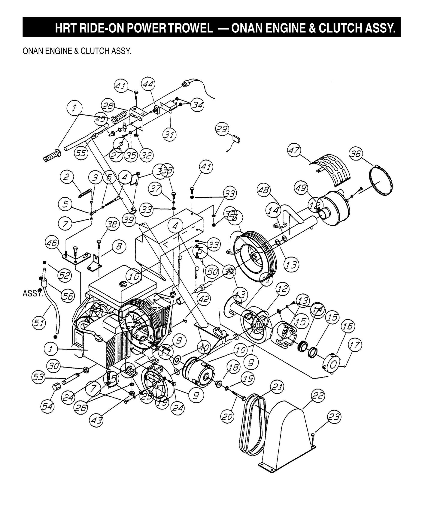 HRT Ride-On Power Trowel-Onan Engine and Clutch Assembly (Fig 2)