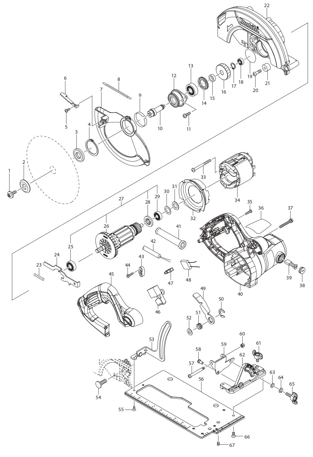 HS7600 Circular Saw Assembly parts By Makita