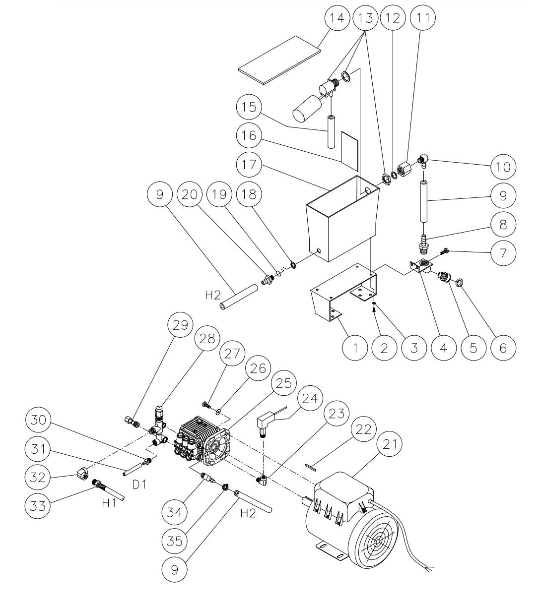 HSE-1002-0M10, HSE-1502-0M10, HSE-2003-0M10 Motor//Pump Assembly Parts by Mi-T-M