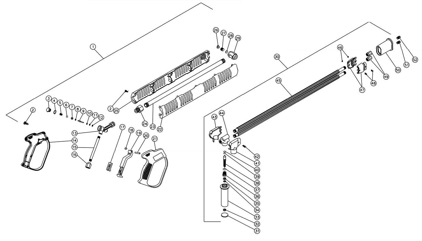 HSP-2003-0MGH/0MGV, HSP-2003-1MGH/1MGV Gun, Wand And Lance Assembly Parts by Mi-T-M