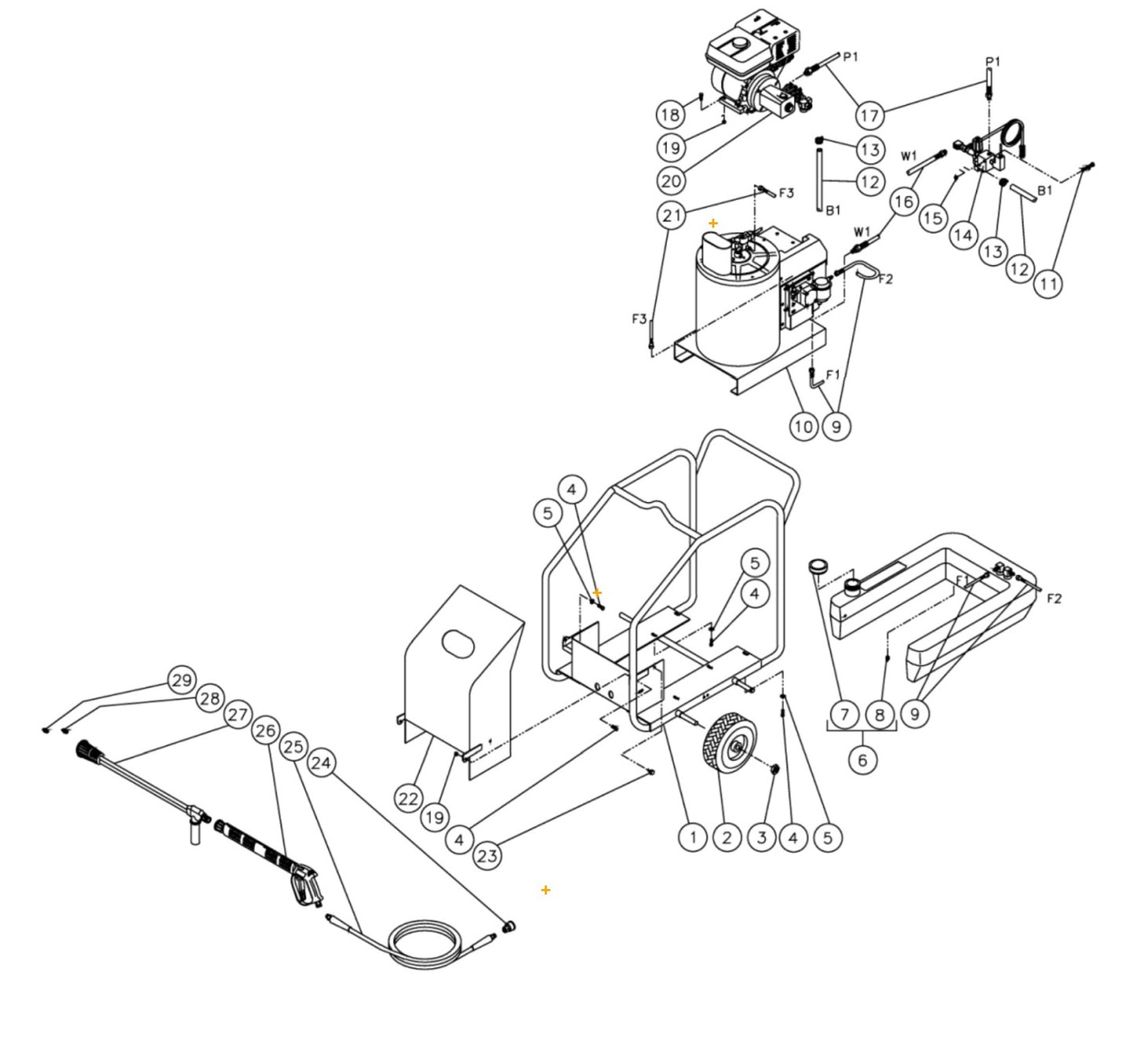 HSP-2003-1MGH/MGV (sn:0-22654), (sn:22655-26203) Frame Assembly Parts by Mi-T-M