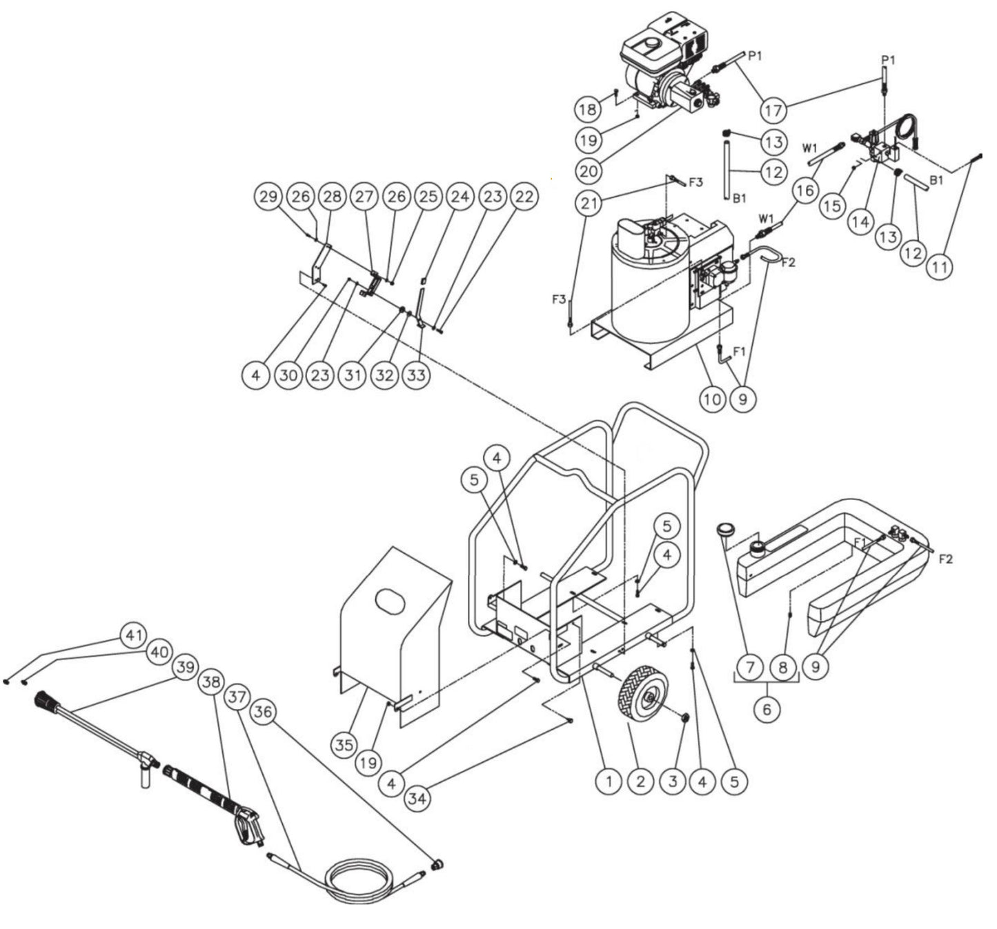 HSP-2403-1MGH (sn:15010744-15035591), (sn:15035592-99999999) Frame Assembly Parts by Mi-T-M