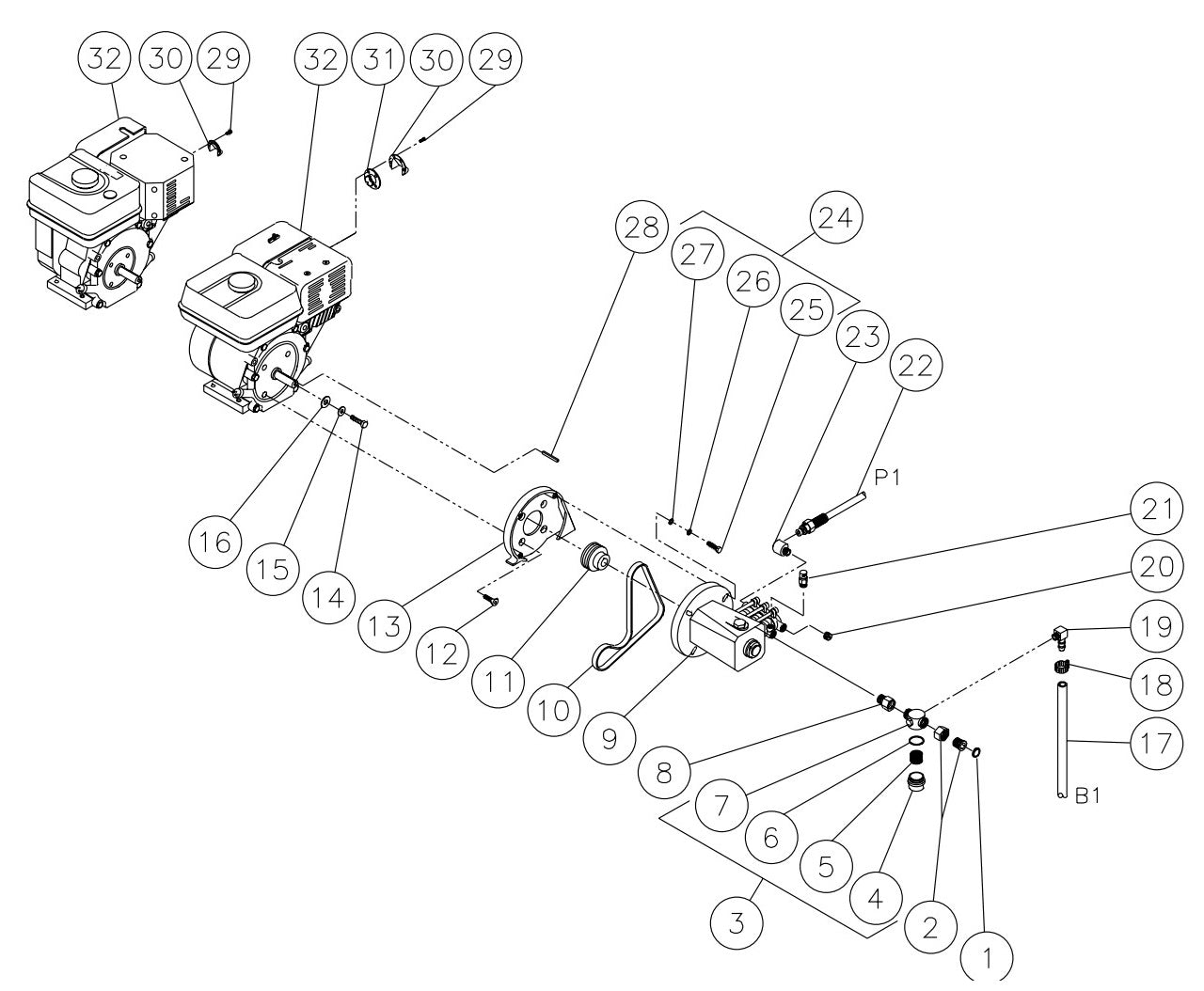HSP-2003-1MGH/1MGV Engine//Pump assembly Parts by Mi-T-M