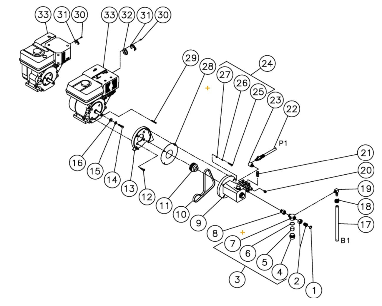 HSP-2003-1MGH/1MGV (sn:15012068-99999999) Engine//Pump assembly Parts by Mi-T-M