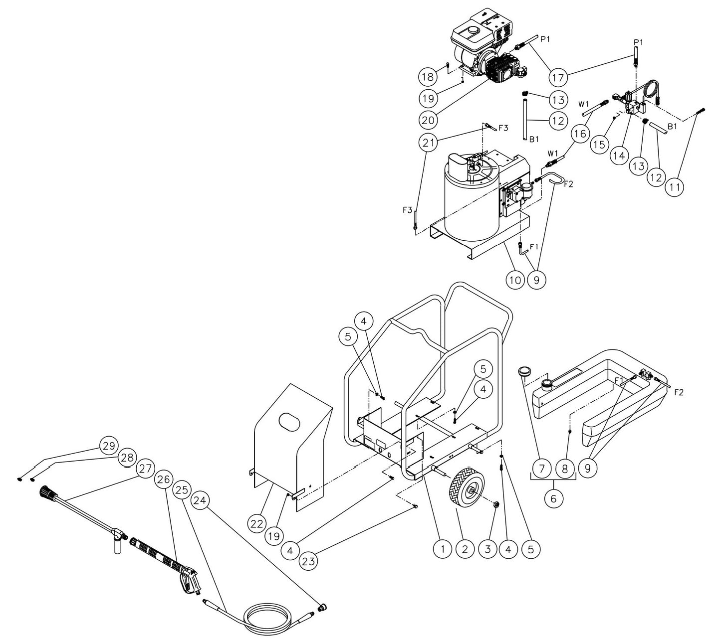 HSP-2003-3MGH/3MGV, HSP-2403-3MGH (sn:26204-15010743), (sn:0-26203) Frame Assembly Parts by Mi-T-M