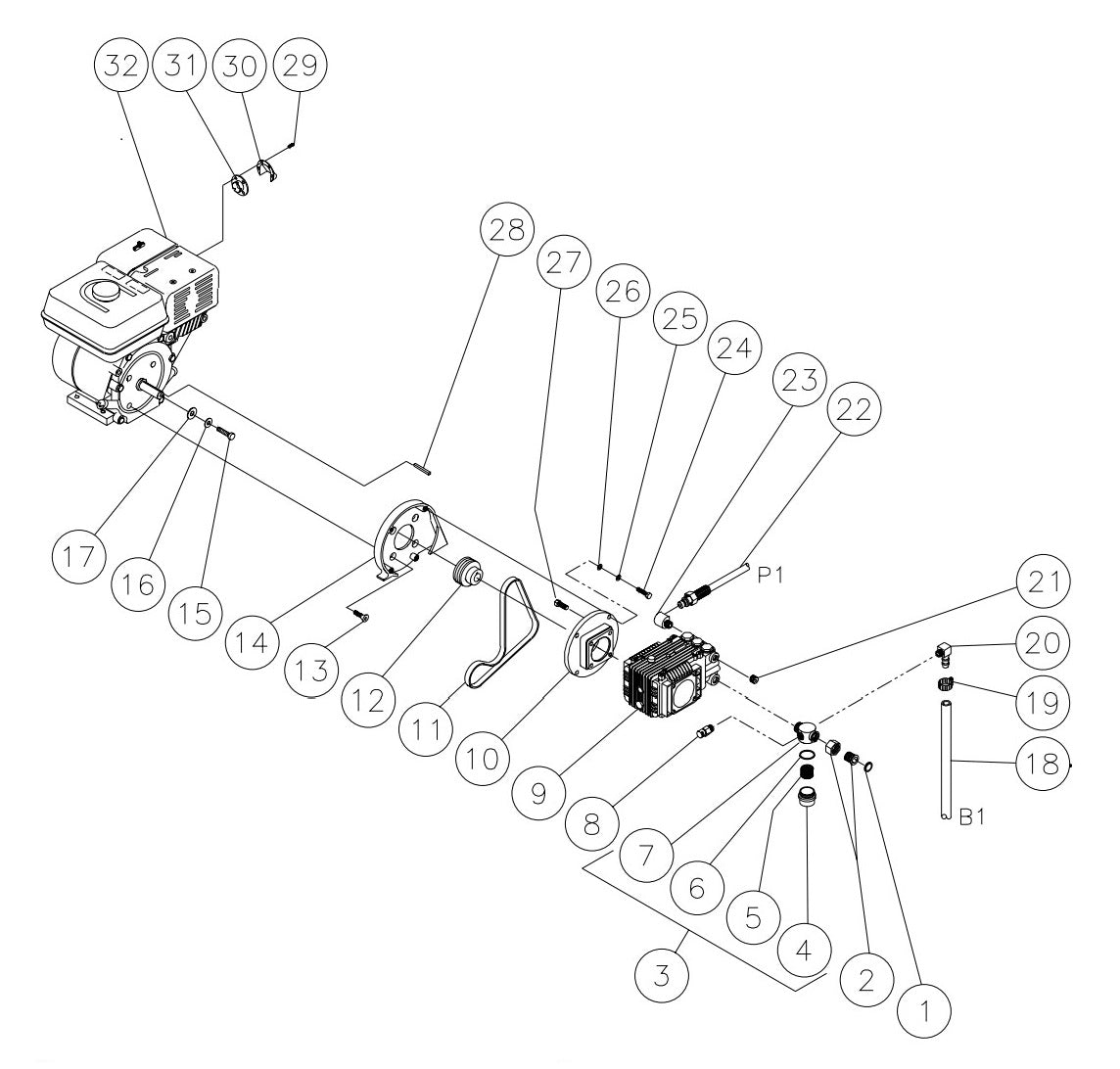 HSP-2403-3MGH, HSP-2403-3MGR Engine//Pump Assembly Parts by Mi-T-M