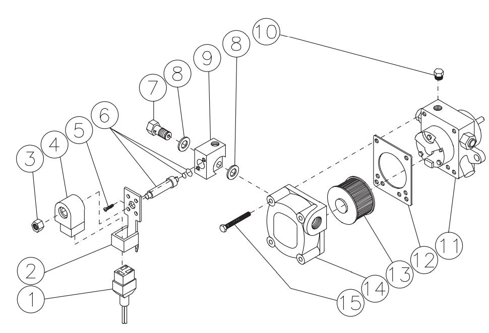 HSP-3000, HSP-3003, HSP-3004, HSP-3504, DH-3003, DH-3504, DH-4004 Fuel Pump & Fuel Solenoid Assembly Parts by Mi-T-M