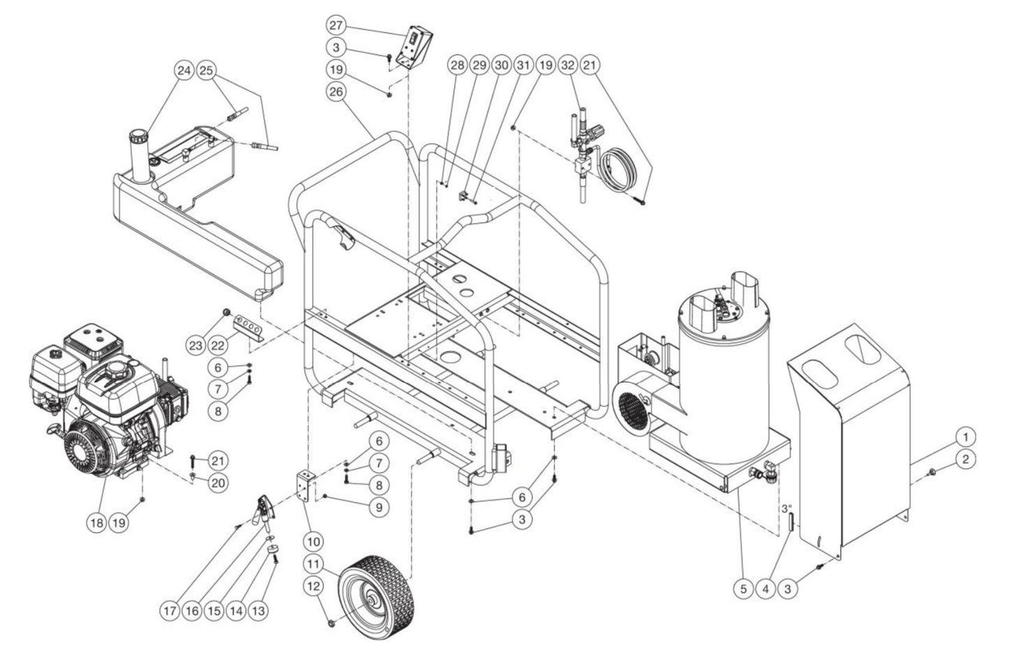 HSP-3003, HSP-3004, HSP-3504, HSP-4004, DH-3003, DH-3504, DH-4004 Frame Assembly Parts by Mi-T-M