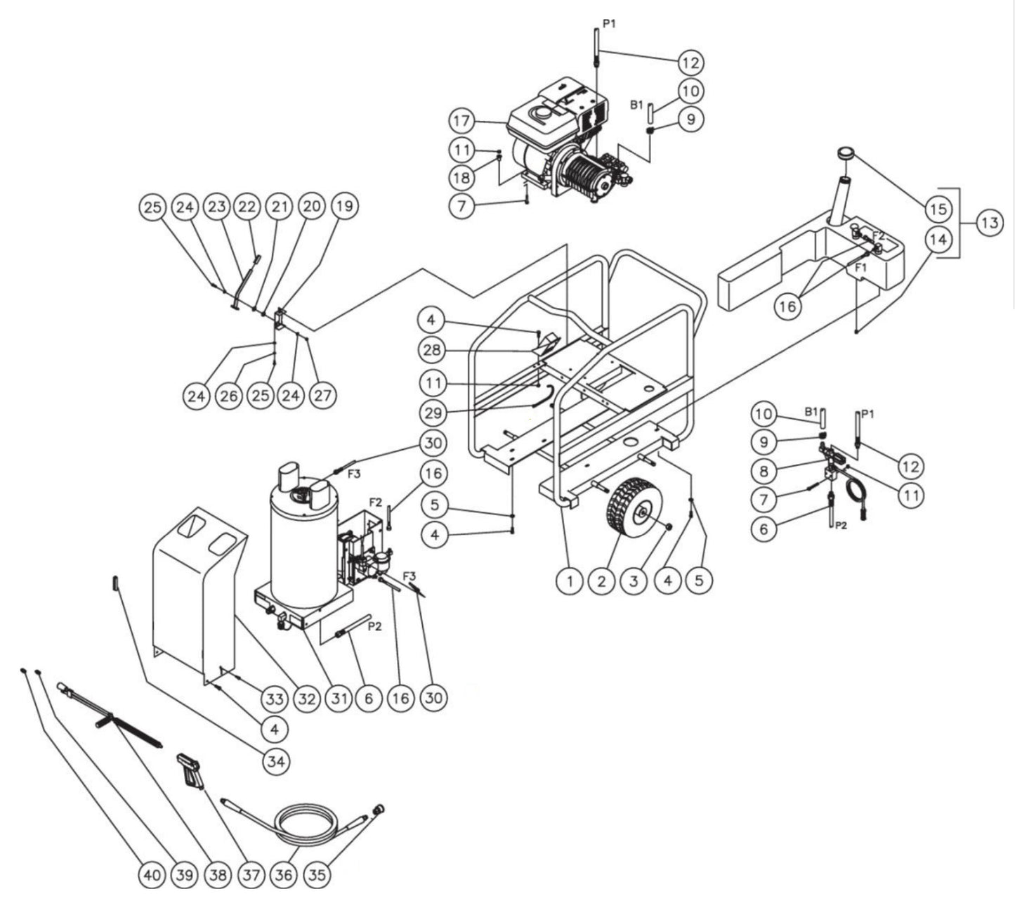 HSP-3004-1MGH, HSP-3004-1MGV, HSP-3504-1MGH Frame Assembly Parts by Mi-T-M