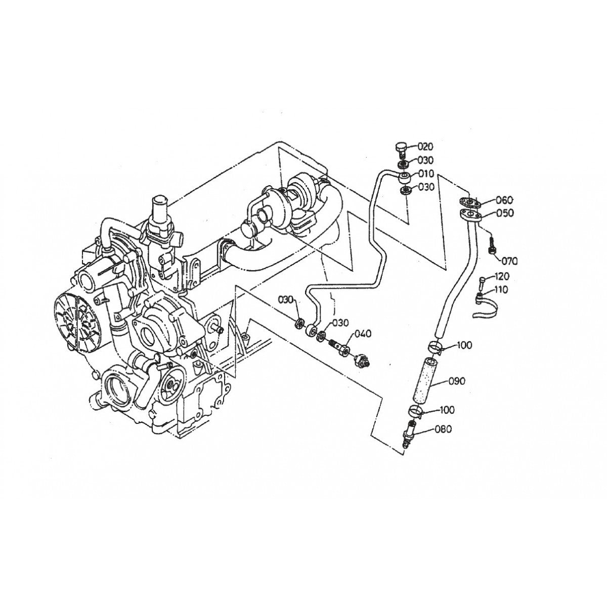 HTH44T KUBOTA V-1505— Oil Pipe (Turbo Charger) Assembly Parts By Multiquip Whiteman