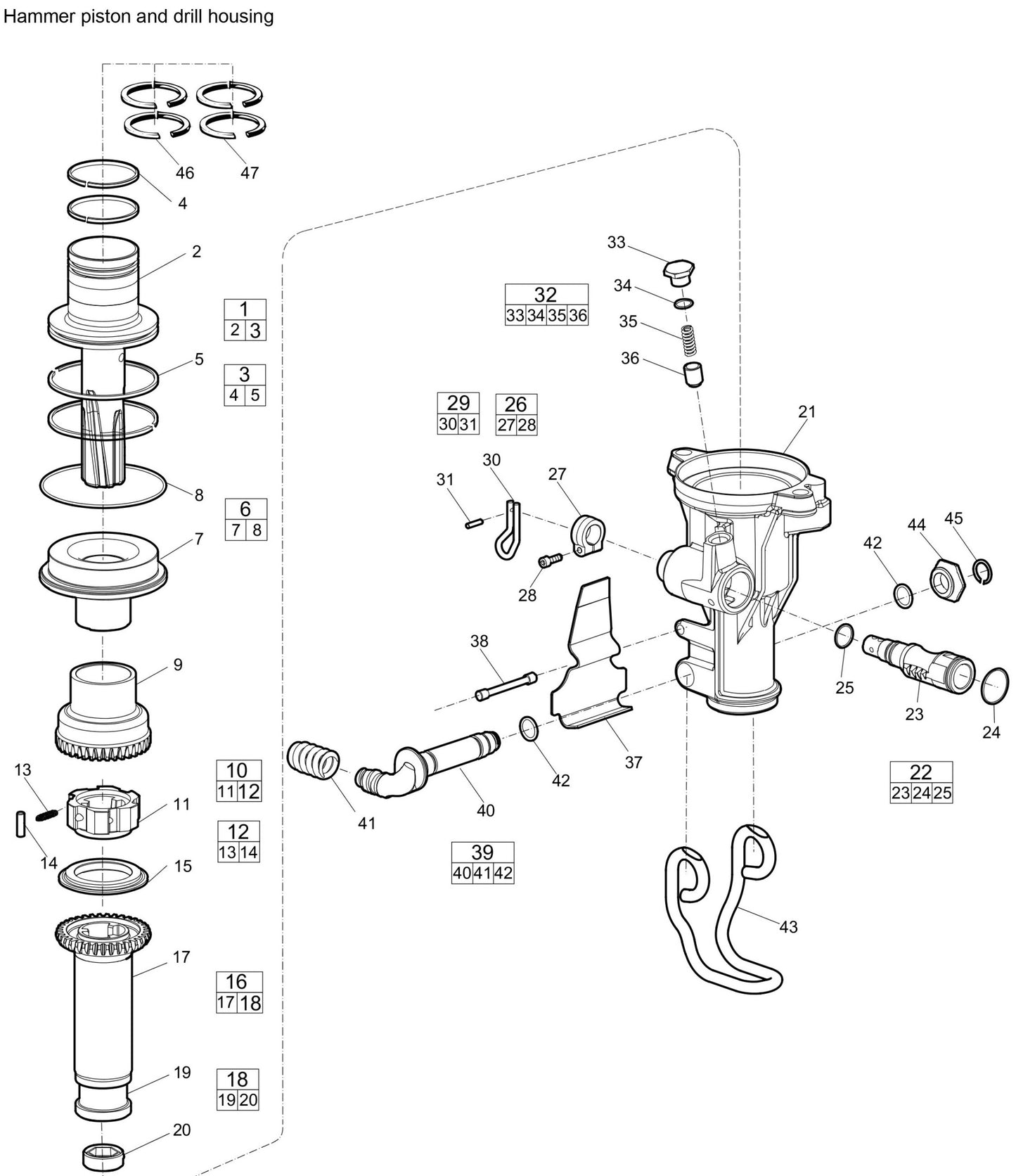 Hammer piston&drill housing