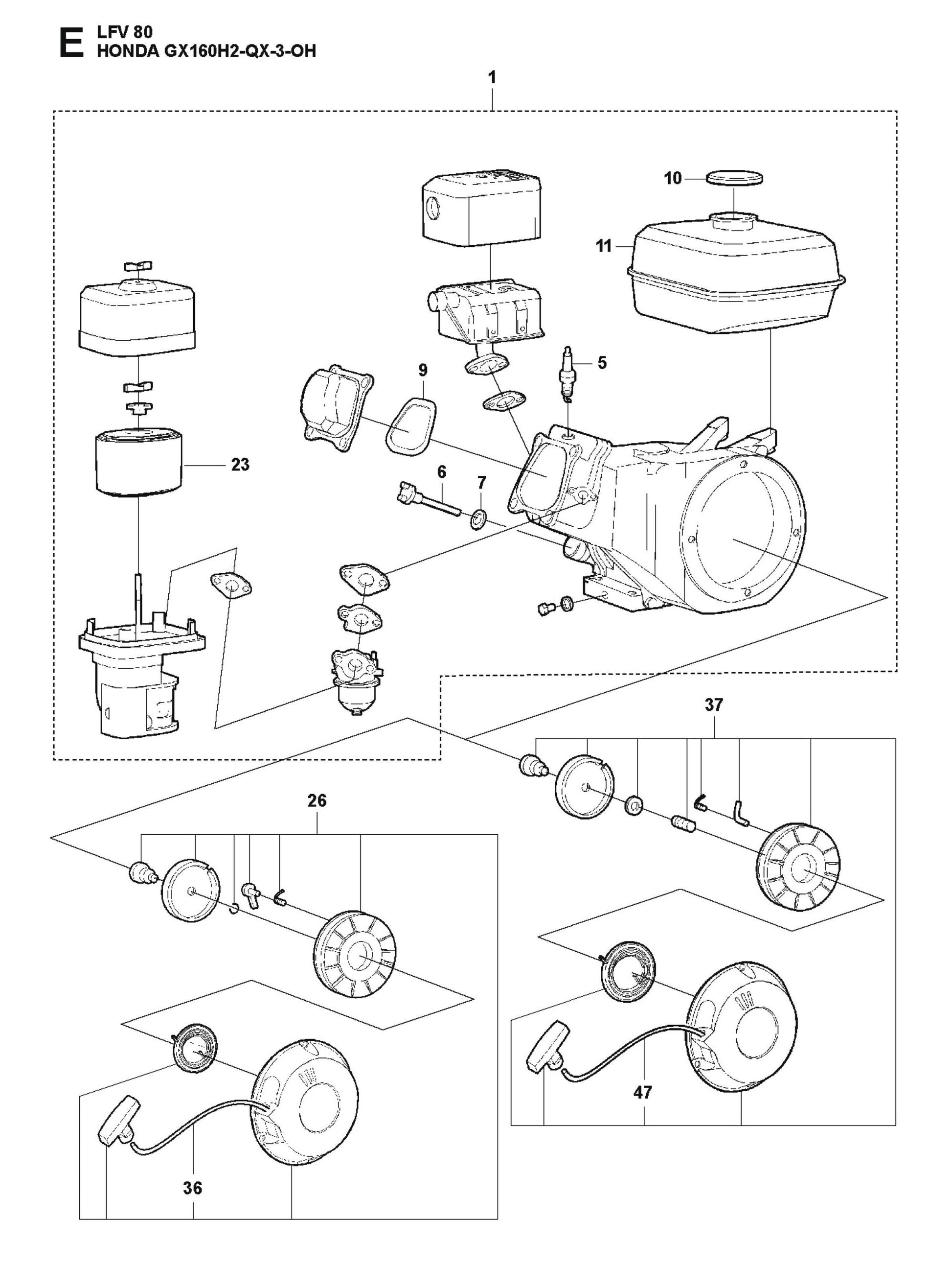 Honda GX160H2-QX-3-OH Parts For LFV 80 By Husqvarna