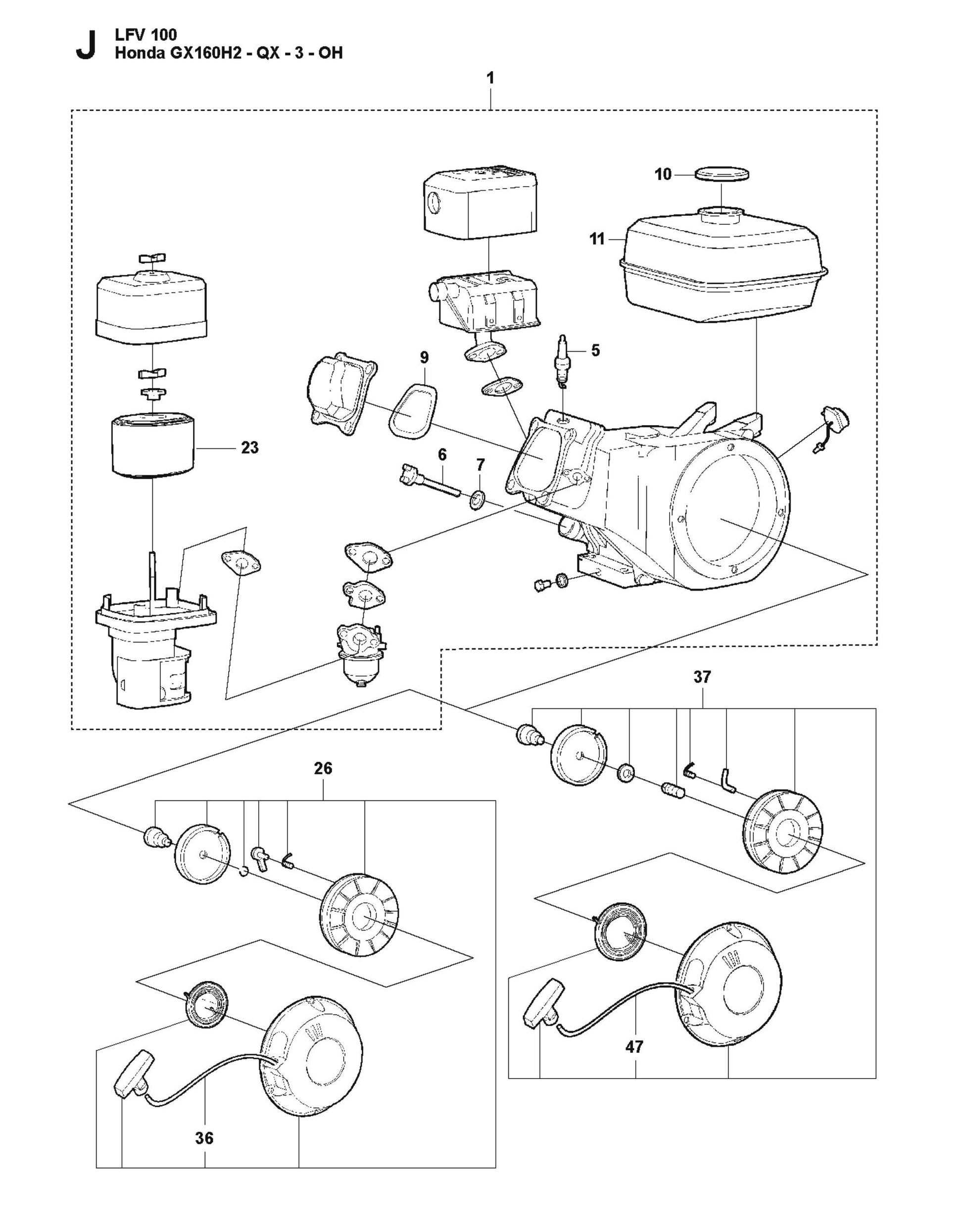Honda GX160H2-QX-3-OH Parts For LFV 100 By Husqvarna