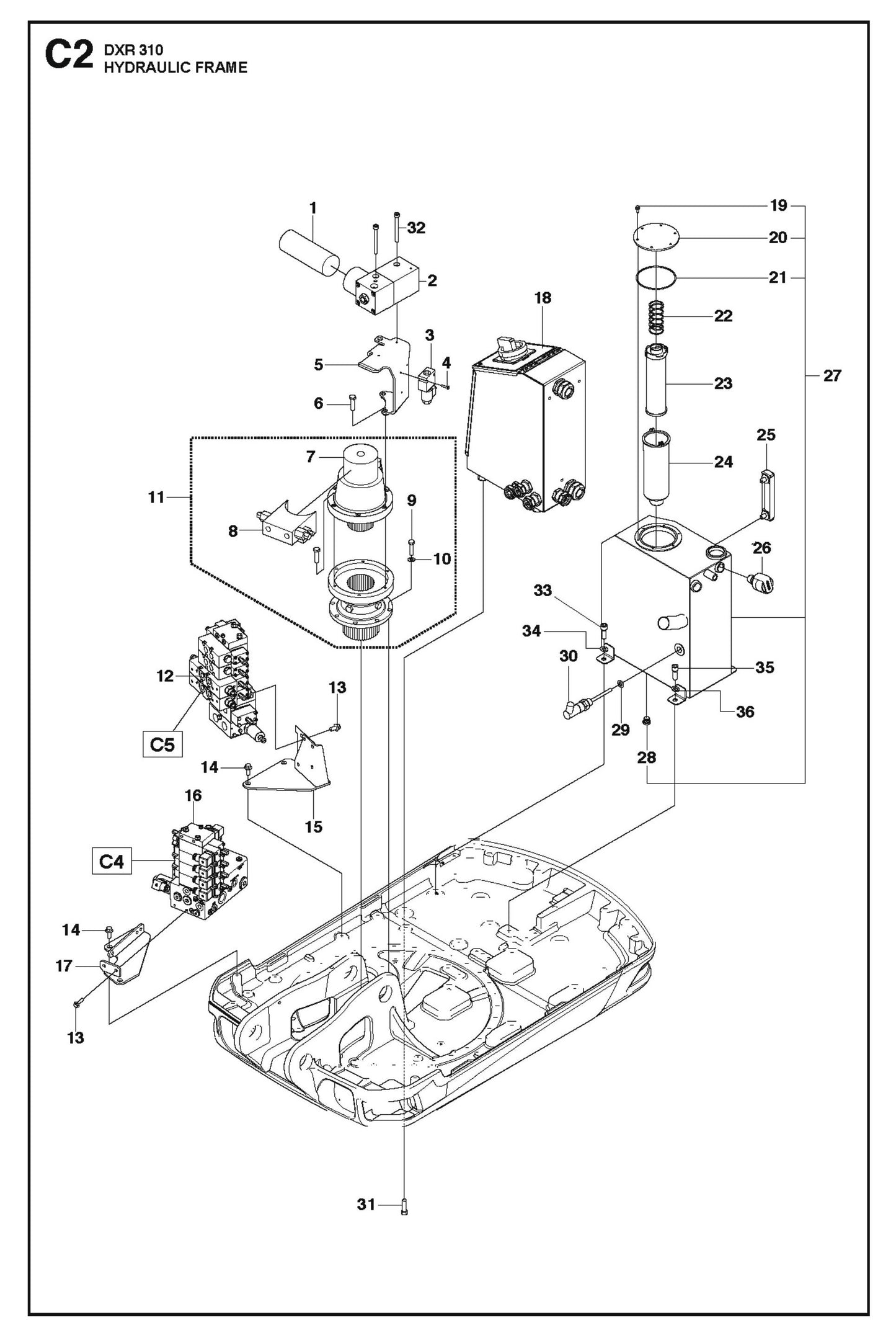 Hydraulic Frame Parts for DXR 310 By Husqvarna