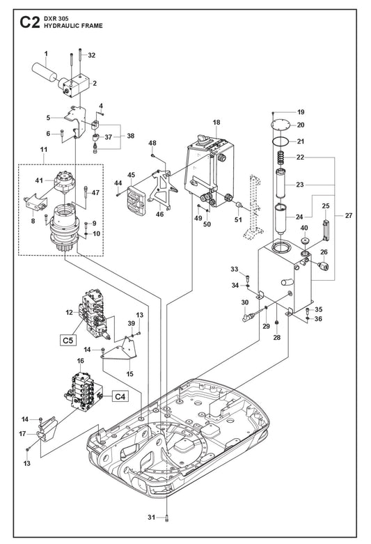 Hydraulic Frame Parts for DXR 305 By Husqvarna