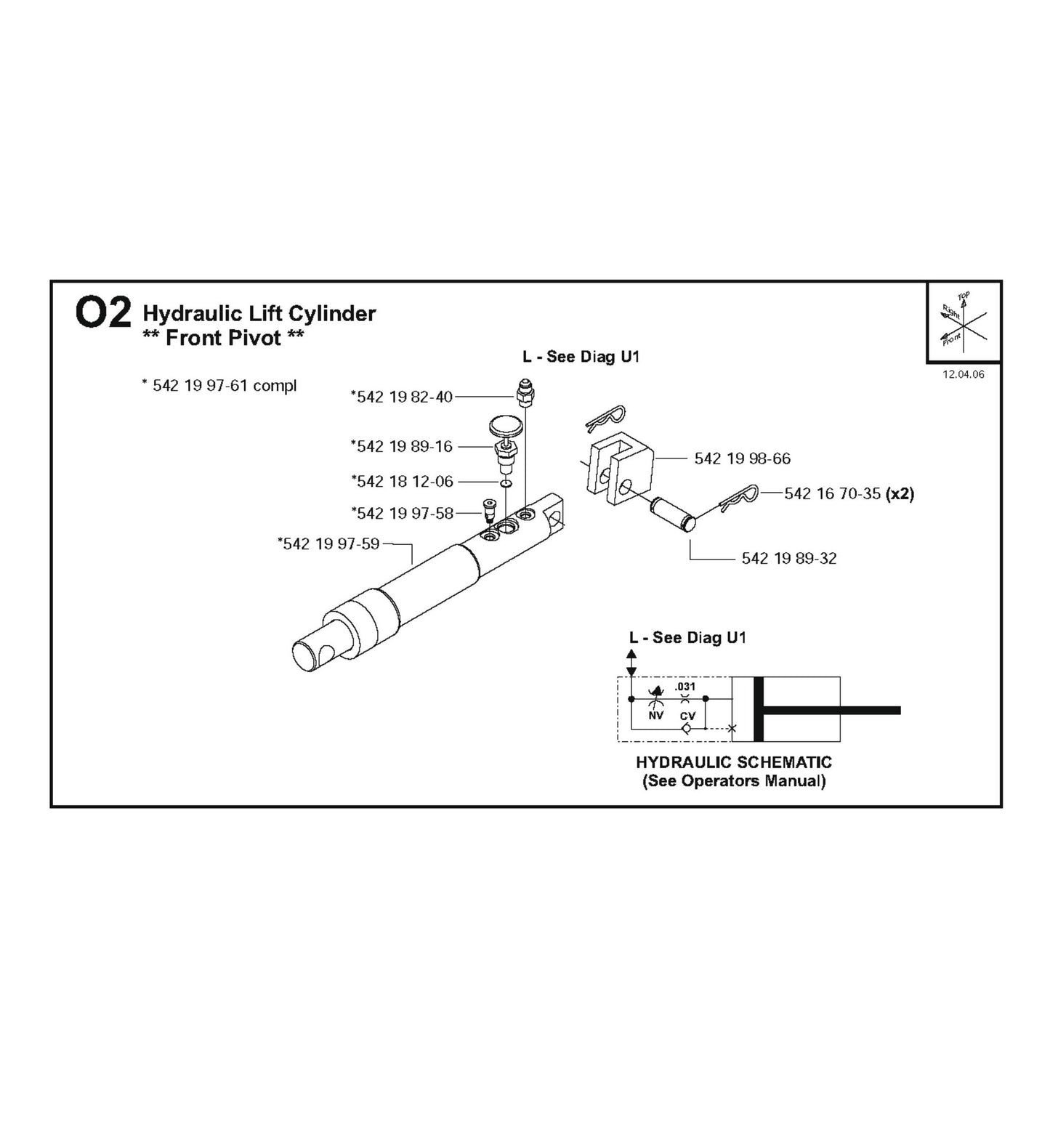 Hydraulic Lift Cylinder-Front Pivot Parts for FS4800 D By Husqvarna