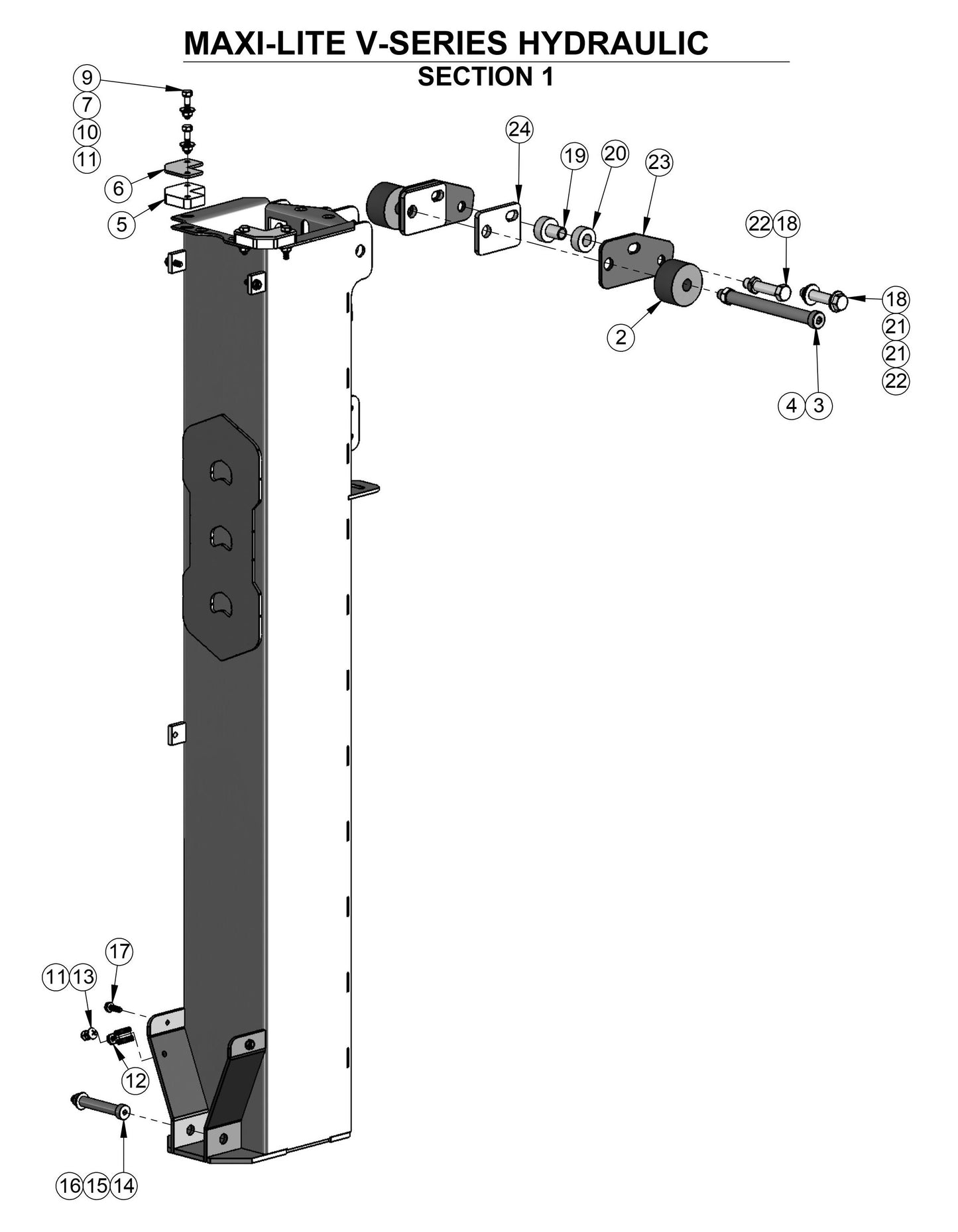 V-Series Maxi-Lite 7.5-8KW-Hydraulic Tower Section 1 Parts By Allmand