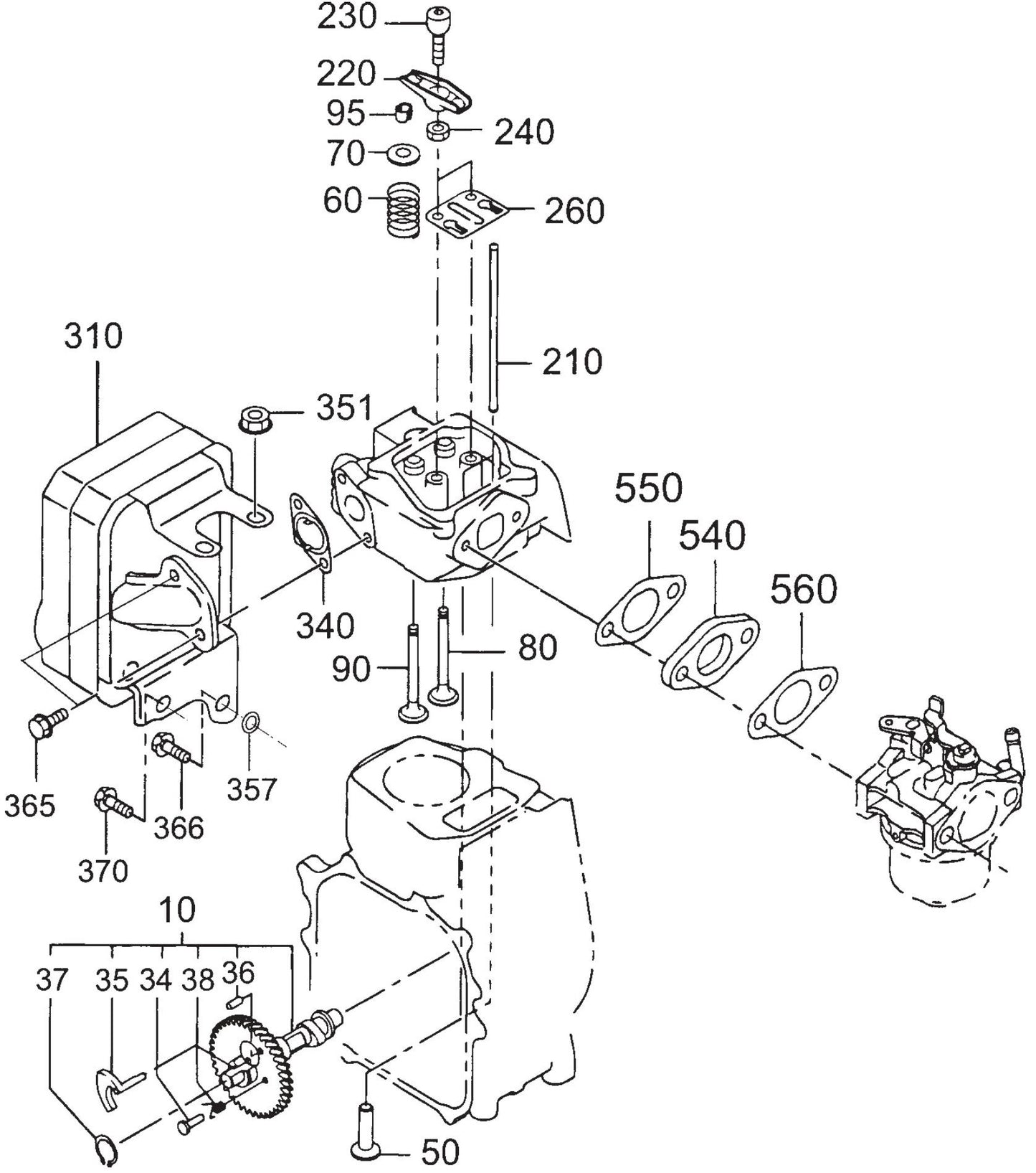 MT55F Robin EH-092D Engine Intake And Exhaust Assembly Parts