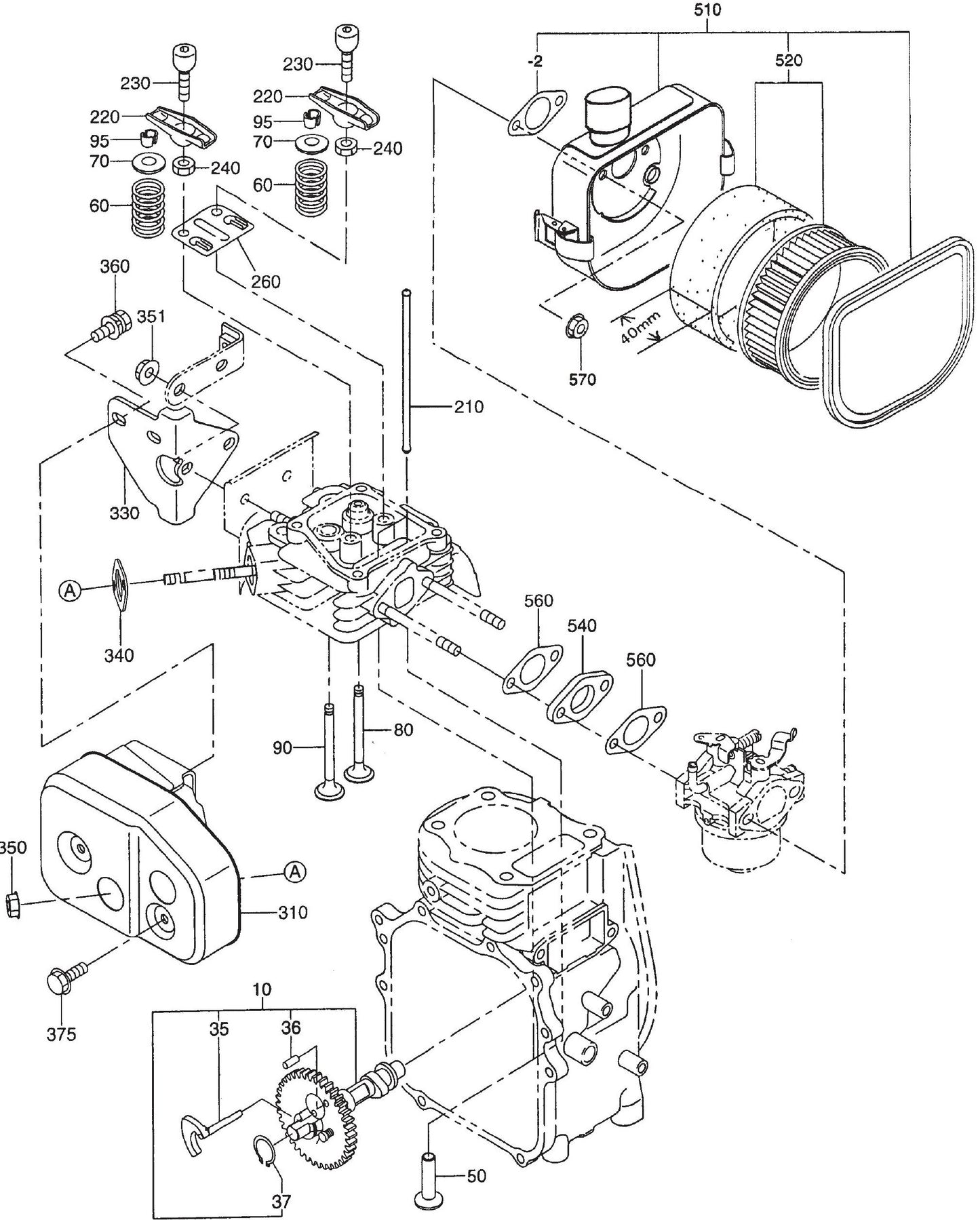 MT55F Robin EH-090D Engine Intake And Exhaust Assembly Parts