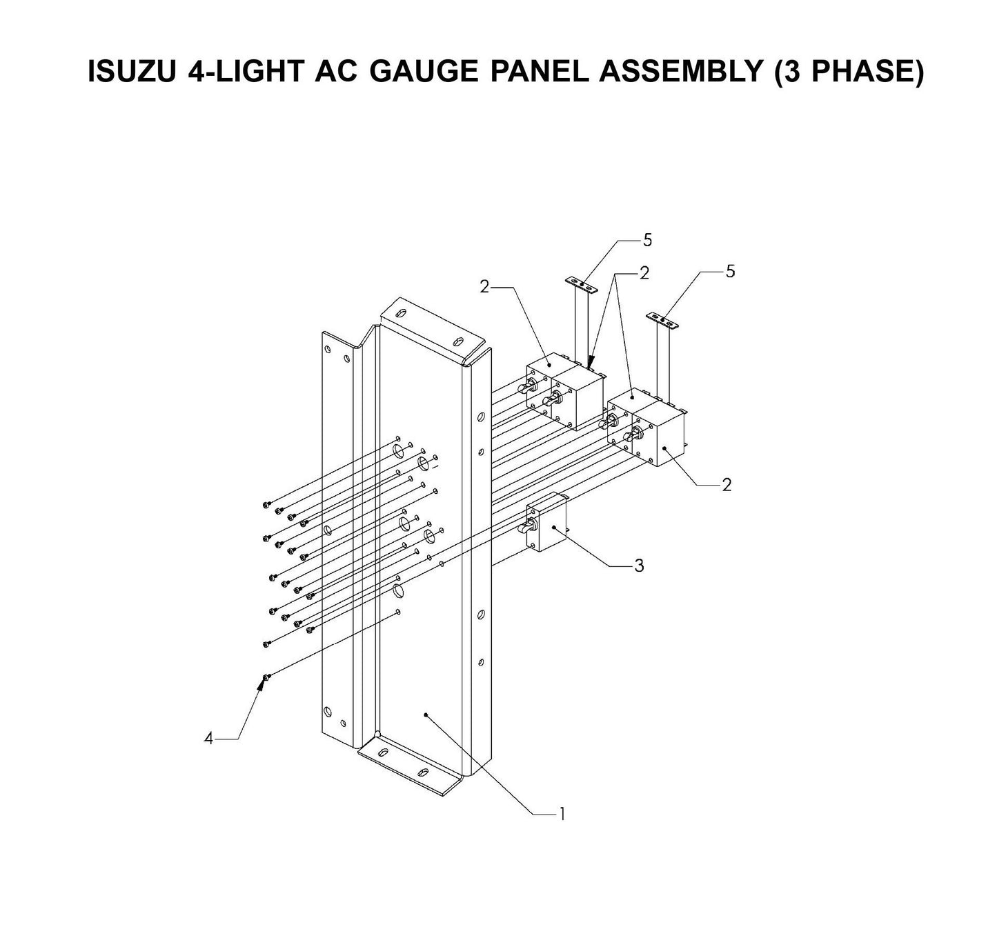 Maxi-Lite Laydown 15-20KW-Isuzu 4-Light AC Gauge Panel Assembly (3 Phase) Parts By Allmand