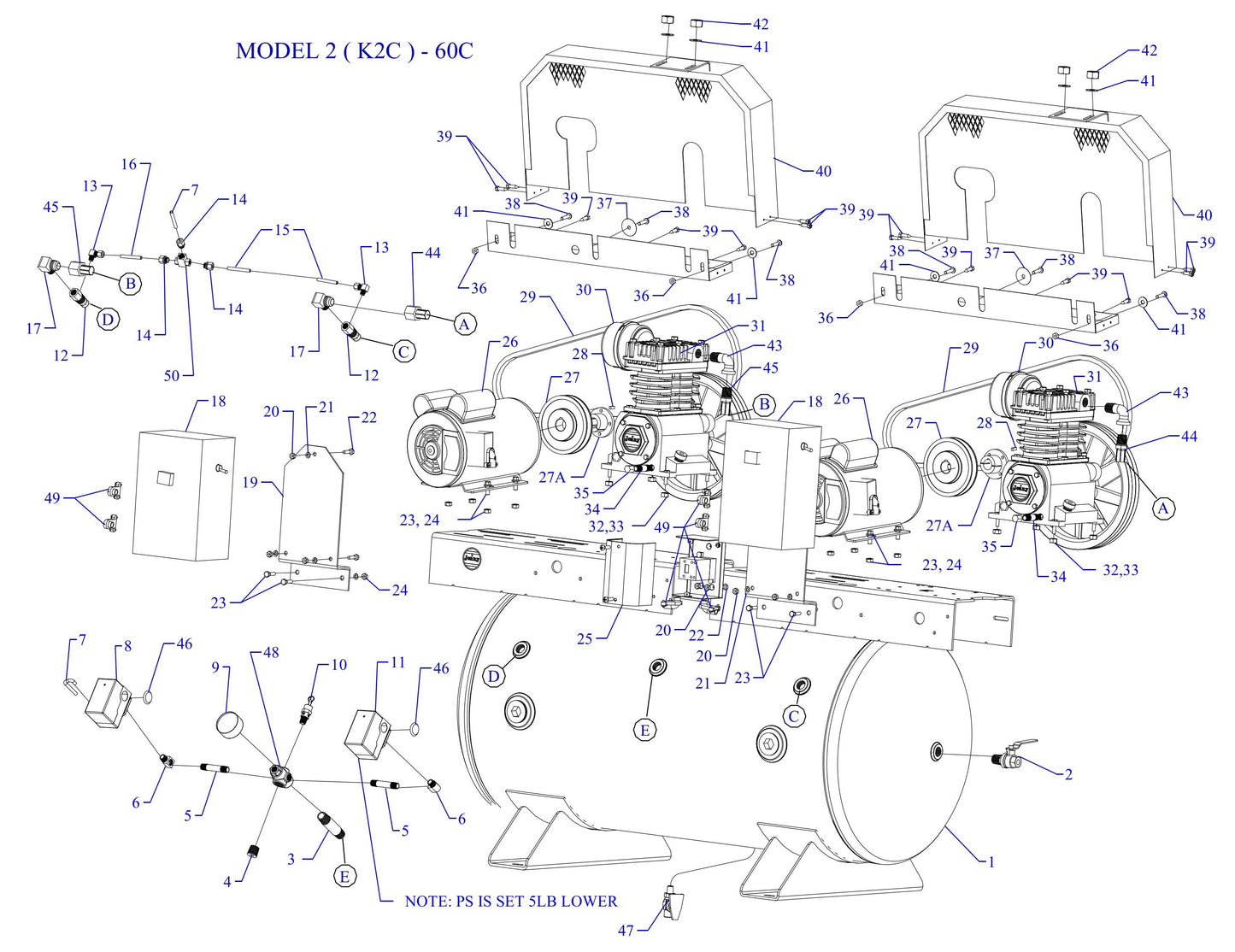 2K2C-60C-SSC Single & Three Phase Air Compressor Assembly Parts By Jenny