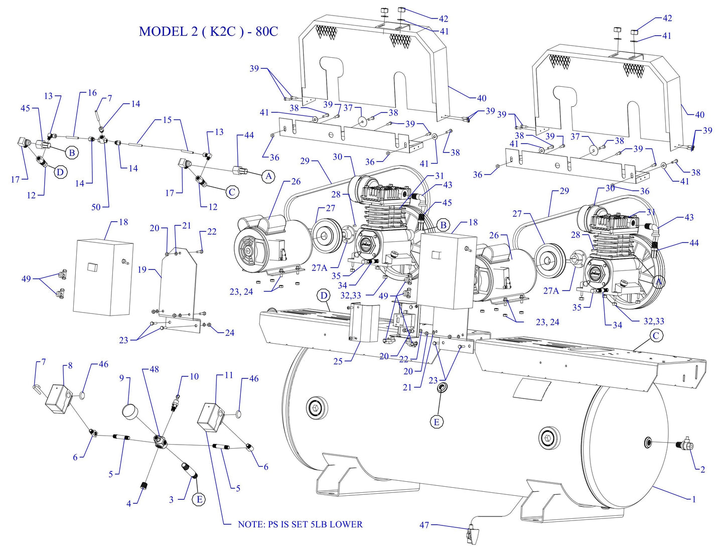 2K2C-80C-SSC Single & Three Phase Air Compressor Assembly Parts By Jenny