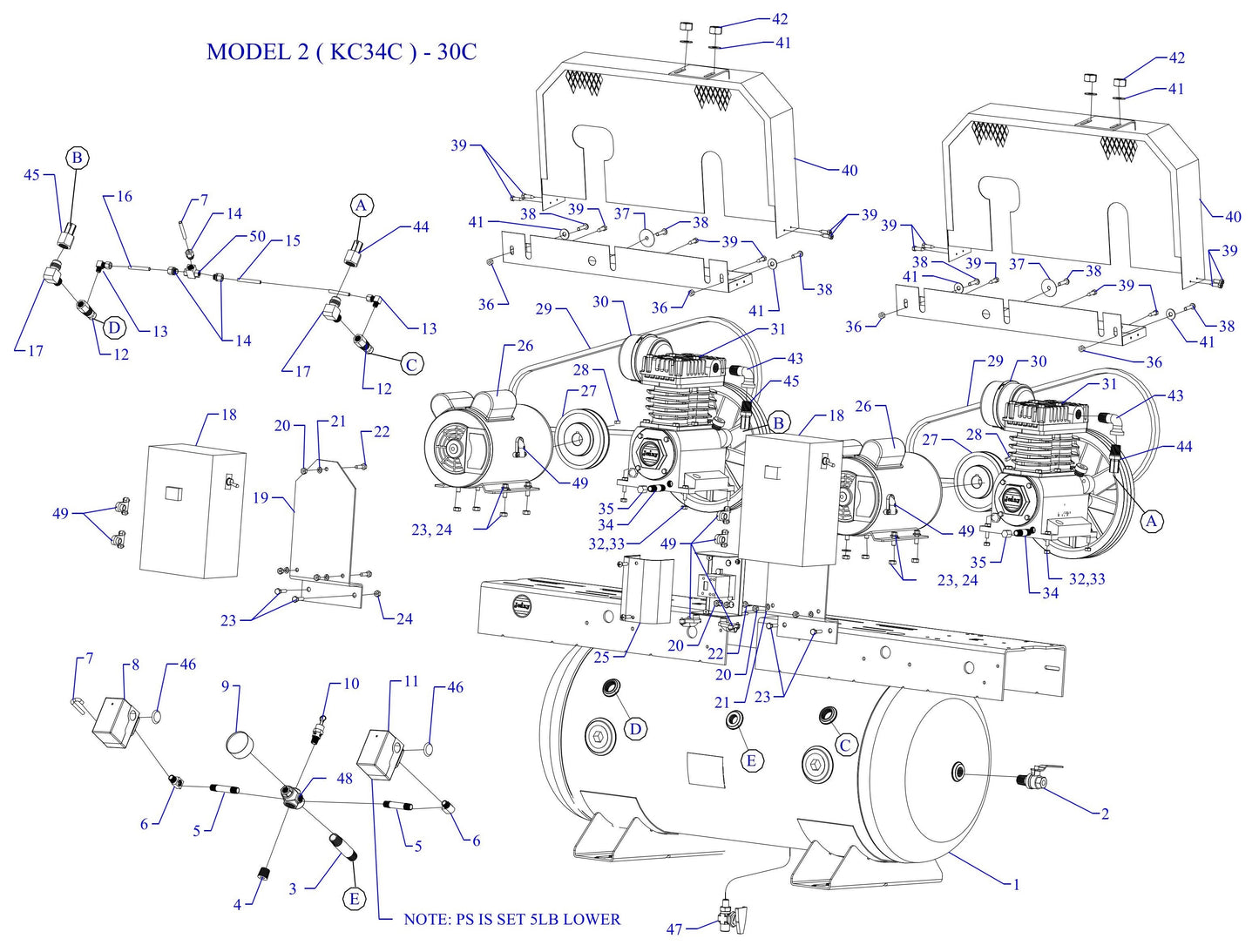 2KC34C-30C-SSC Single & Three Phase Air Compressor Assembly Parts By Jenny