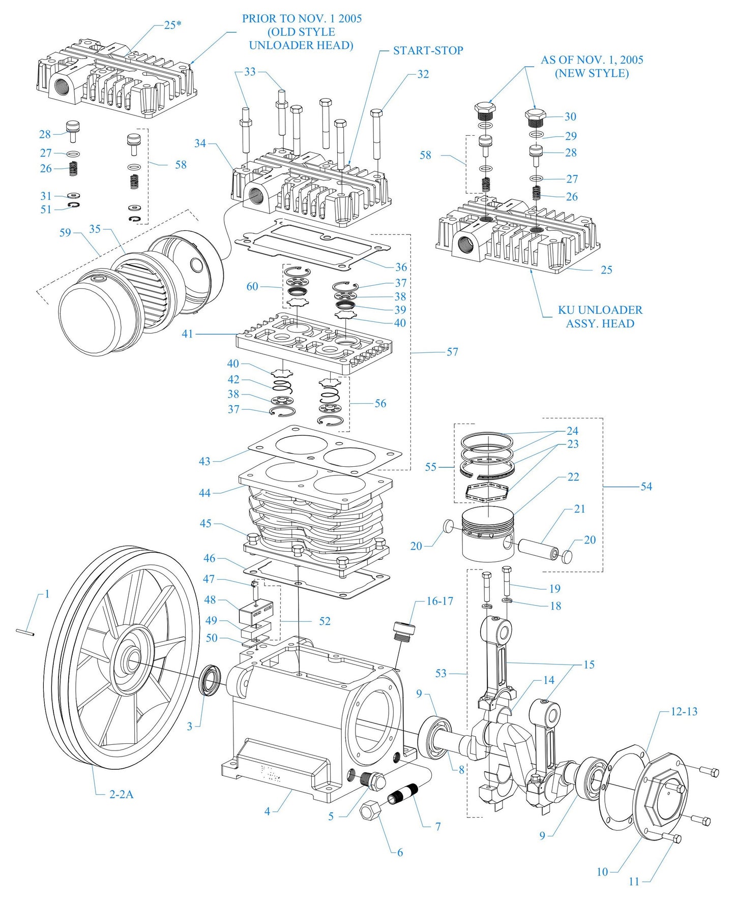 2KC34C-60C-SSC Two Cylinder Single Stage Assembly Parts