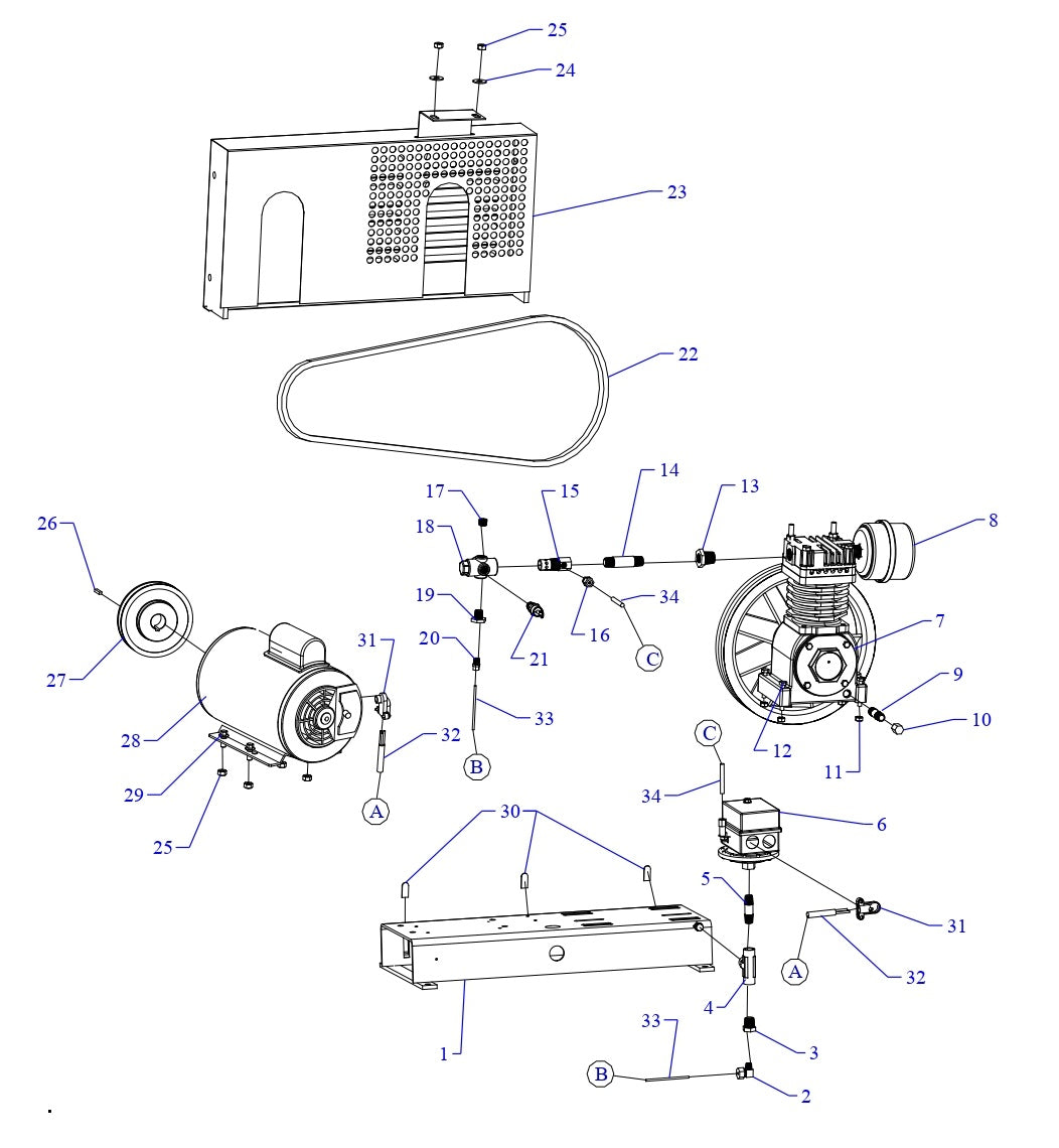 F34S-BS-ACGF Single Phase Air Compressor Assembly Parts By Jenny