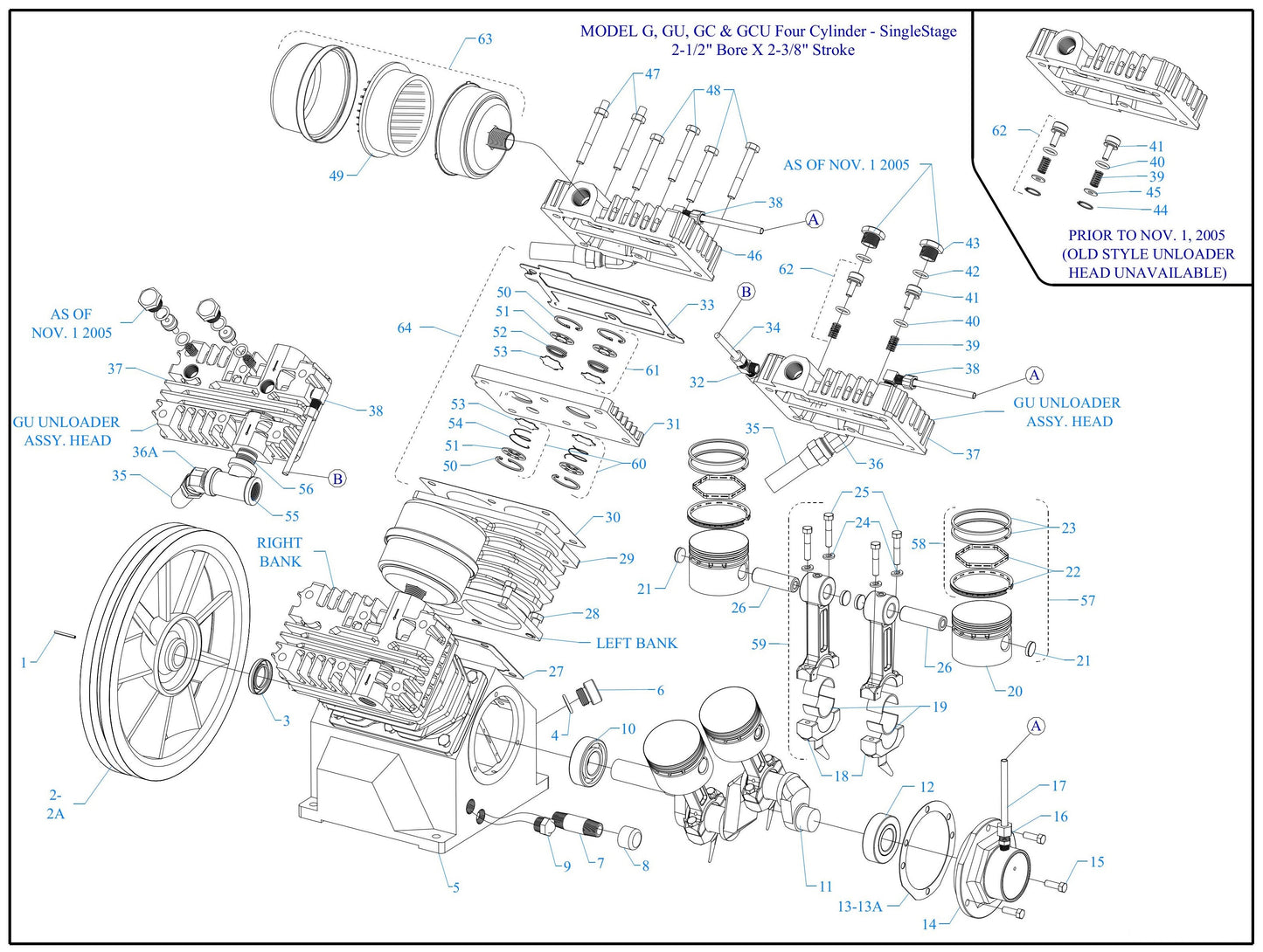 G2S-17UMS Four Cylinder-Single Stage Assembly Parts