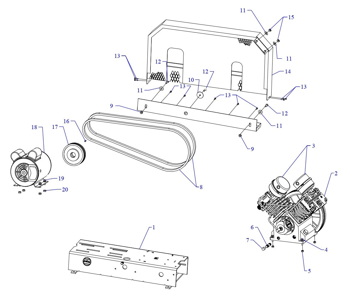 GT2B-B Air Compressor Single & Three Phase Assembly Parts By Jenny