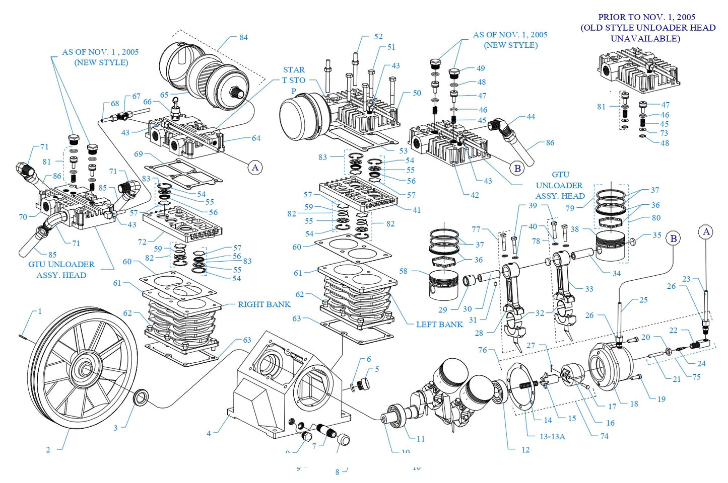 Model GT, GTU Air Compressor Pump Assembly Parts By Jenny