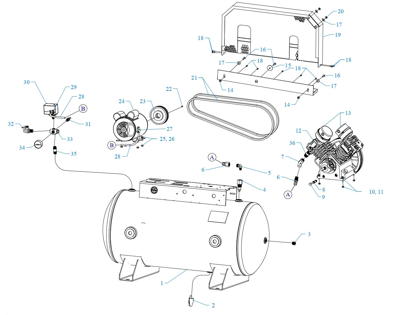 GT2C-60C-SSC Single & Three Phase Air Compressor Assembly Parts By Jenny