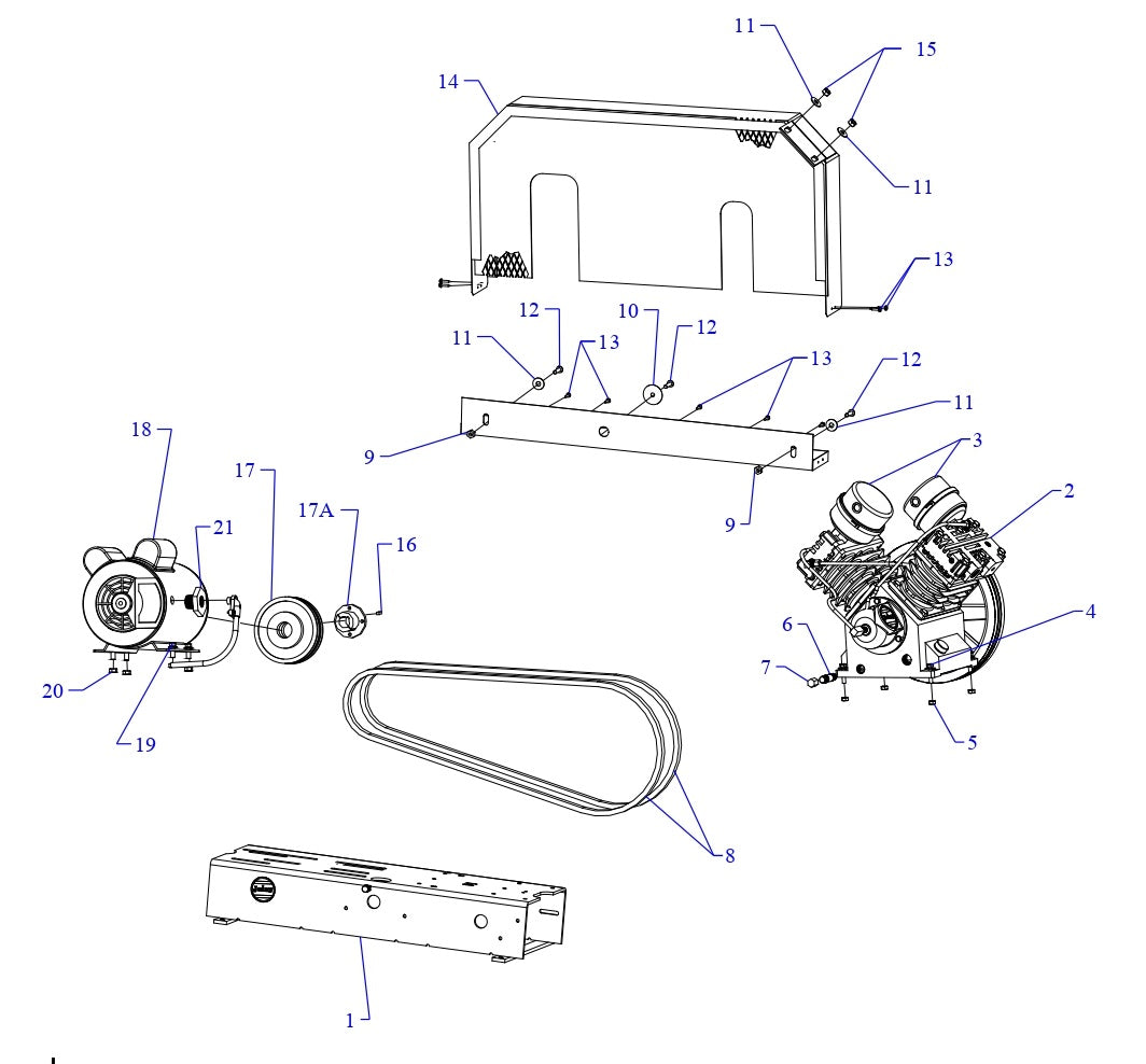 GT3B-B Air Compressor Single & Three Phase Assembly Parts By Jenny