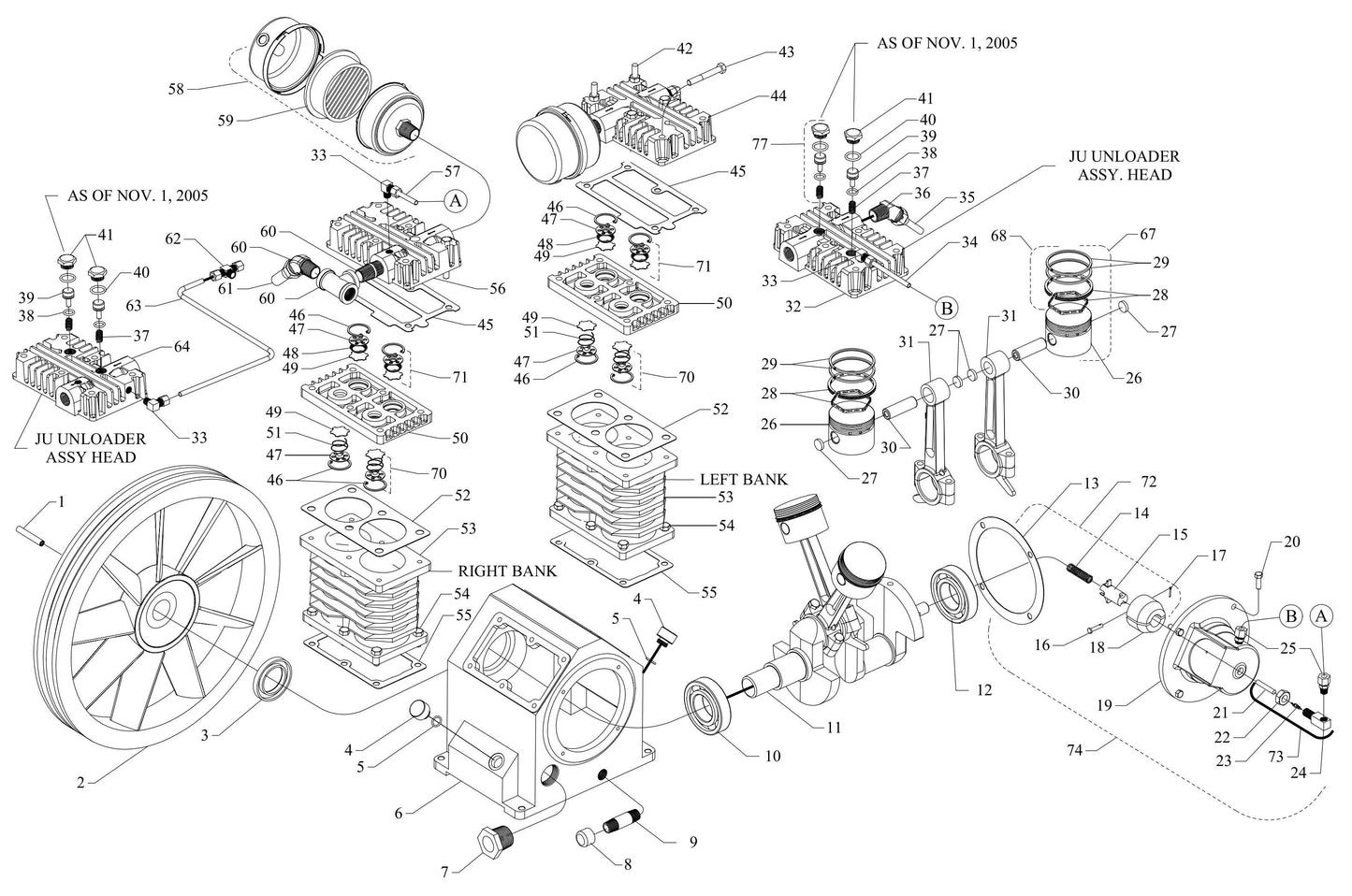 J5S-BS ACGJ Four Cylinder Single Stage Assembly Parts