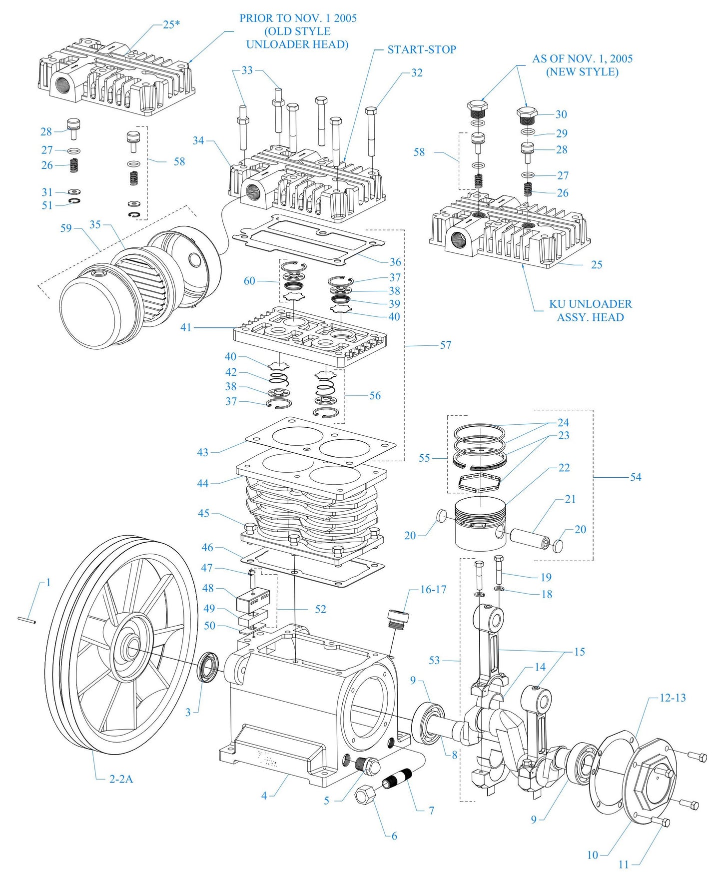 K15S-17UMS Two Cylinder Single Stage Assembly Parts