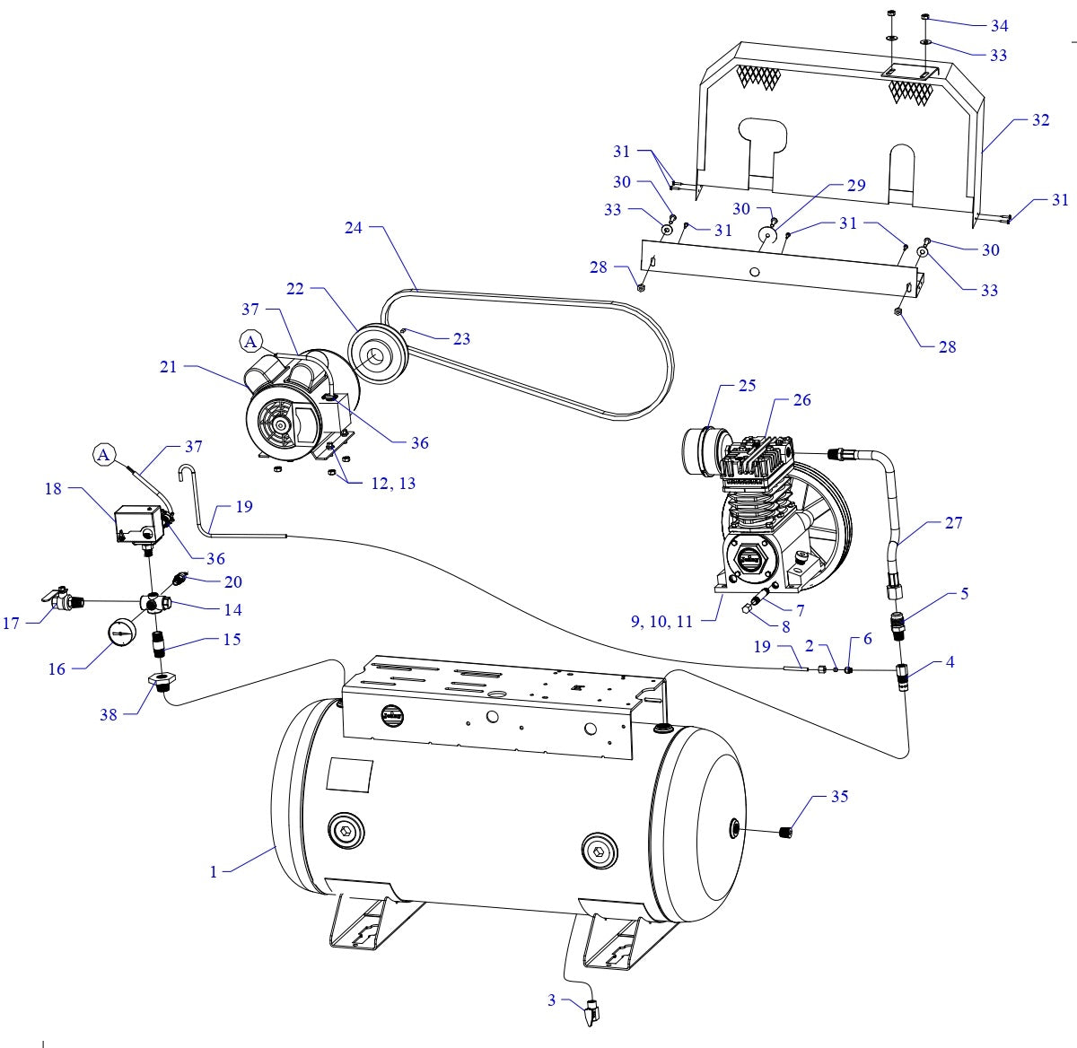K1C-30C-SSC Single & Three Phase Air Compressor Assembly Parts By Jenny