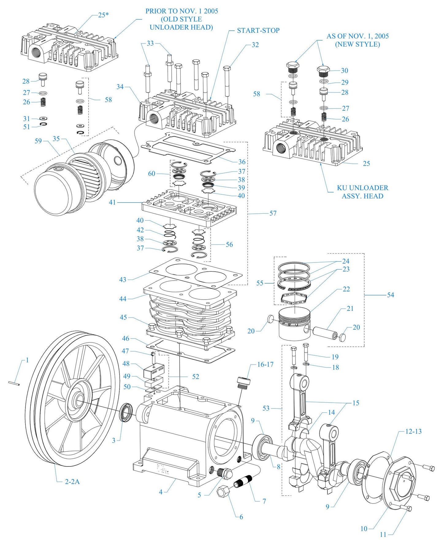 K2A-17P-SSC Model K & KU Two Cylinder Single Stage 2-1/2" Bore X 2" Stroke Assembly Parts By Jenny