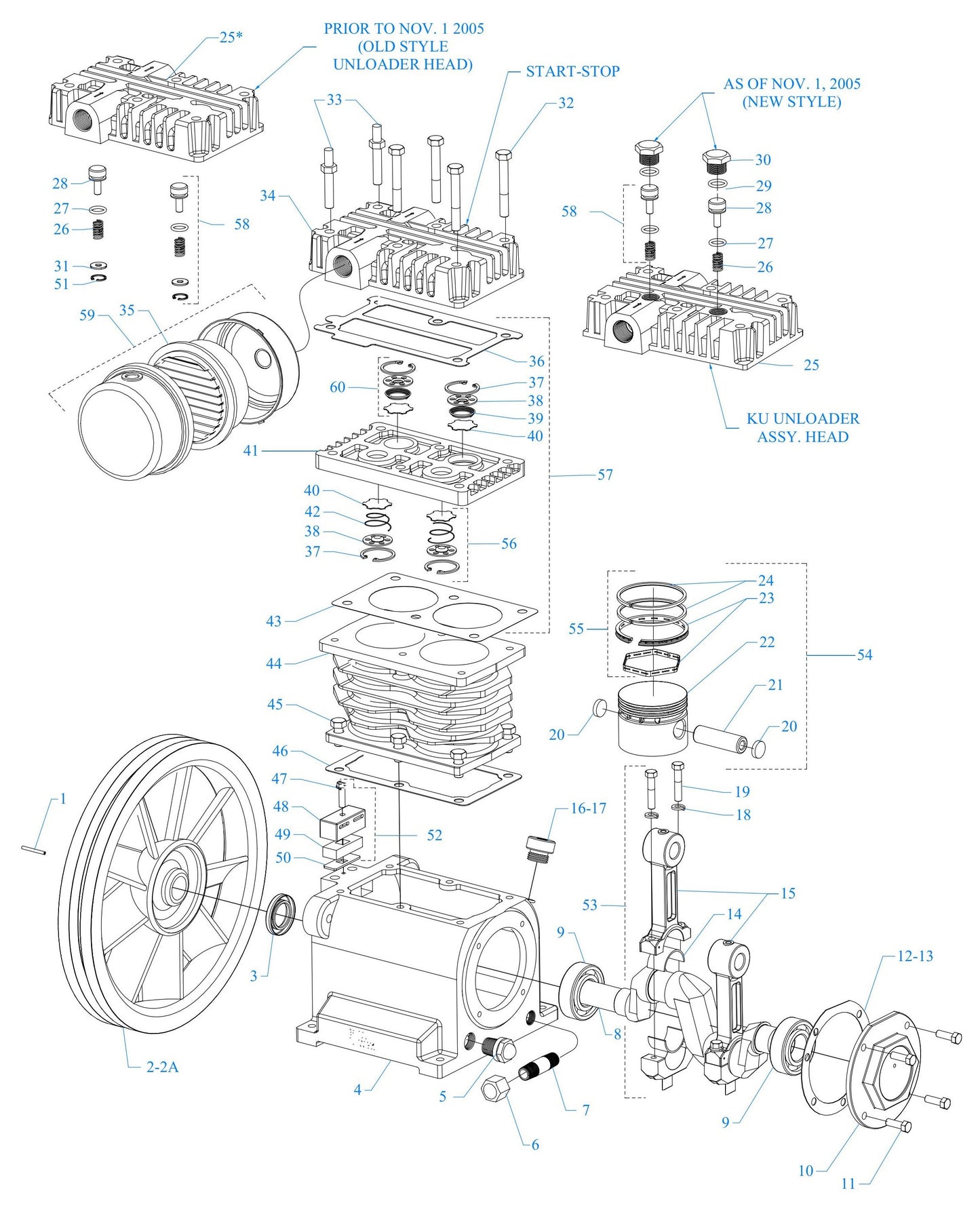 KC34C-30C-SSC Two Cylinder Single Stage Assembly Parts