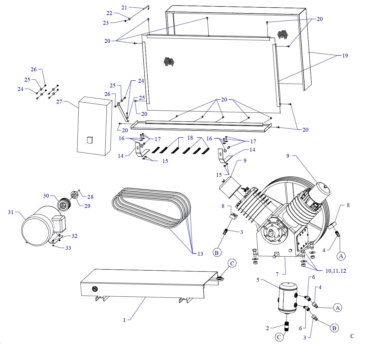 T25B-B Three Phase Air Compressor Assembly Parts By Jenny