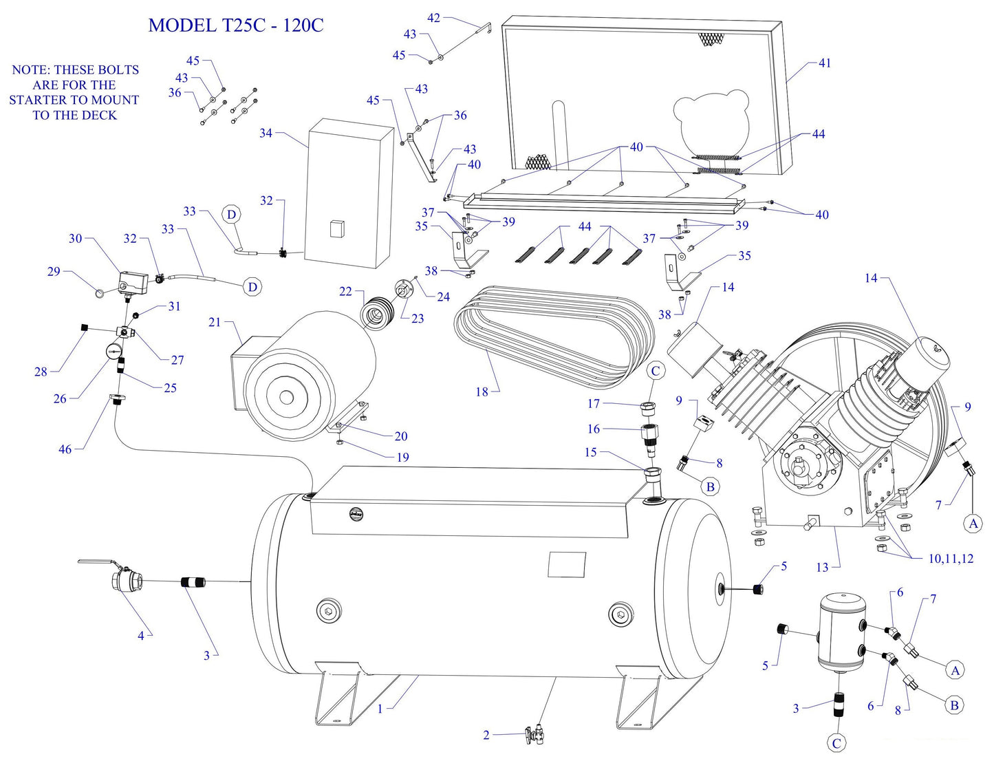 T25C-120C-SSC Single & Three Phase Air Compressor Assembly Parts By Jenny