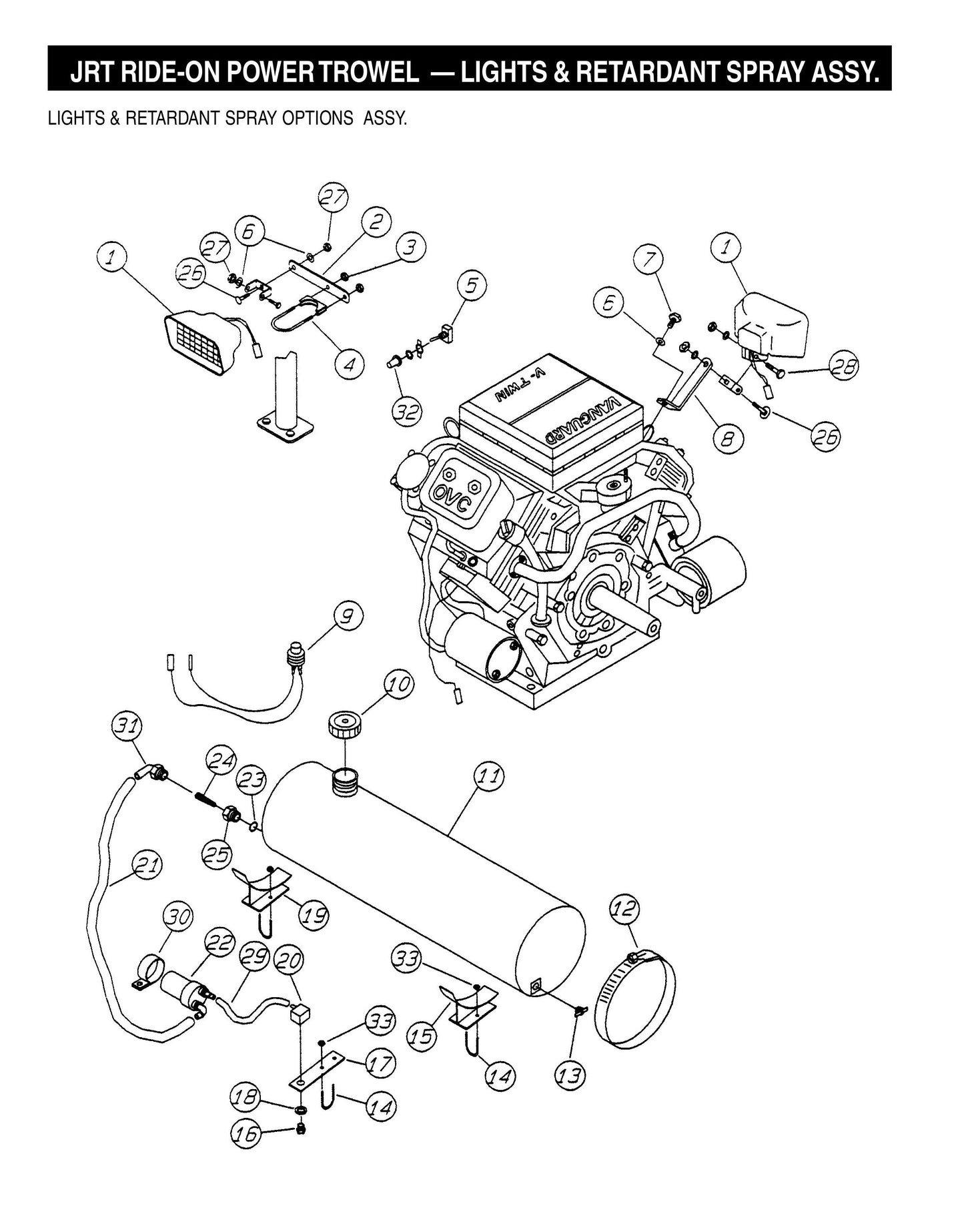 JRT Ride-On Power Trowel-Lights and Retardant Spray Assembly